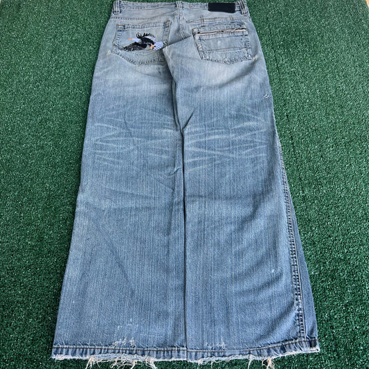 Y2K Surplus Eagle Wide-Leg Baggy Blue Jeans - 34x32.5" 20" Opens