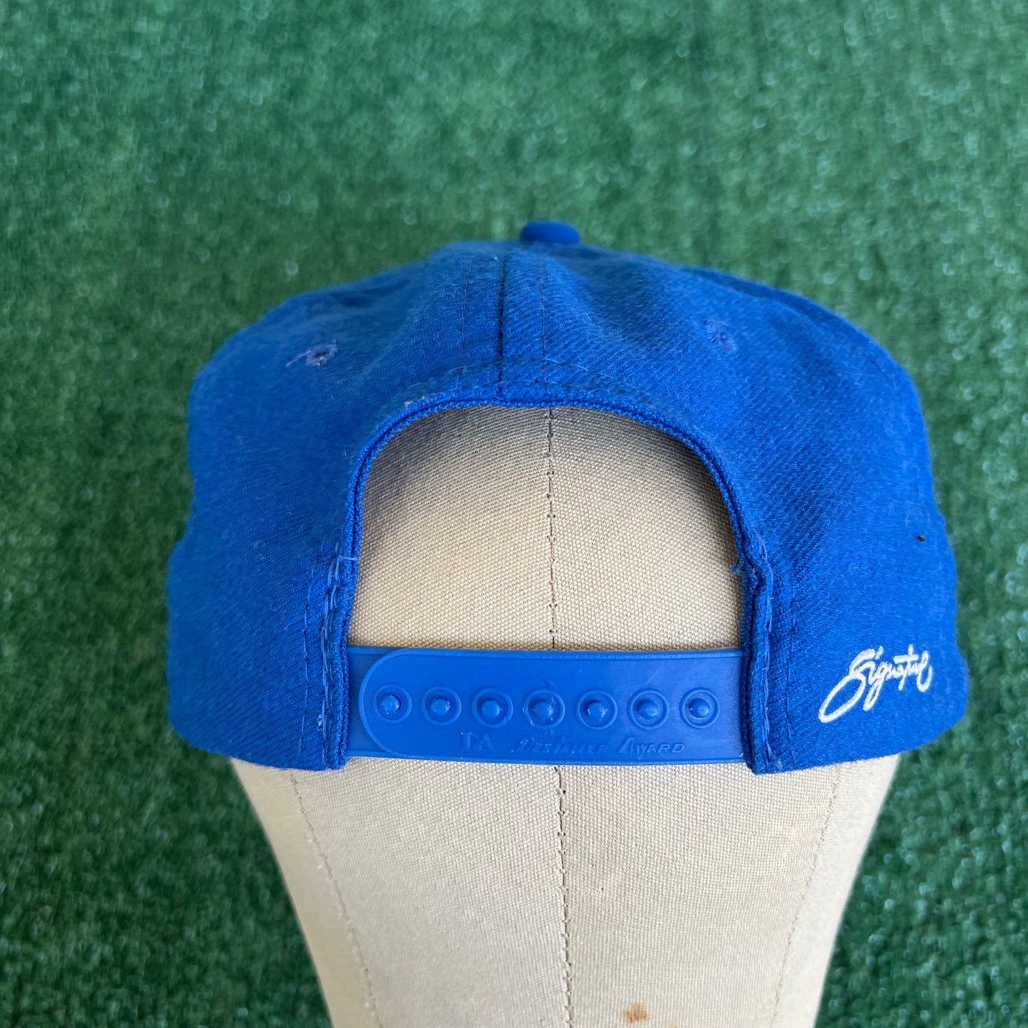90s AJD NHL New York Islanders Script Spellout Blue Wool Snapback Hat