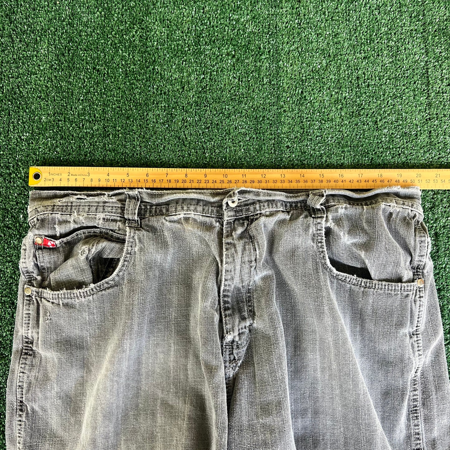 Y2K Southpole Faded Gray Baggy Distressed Jean Shorts - 40x13"