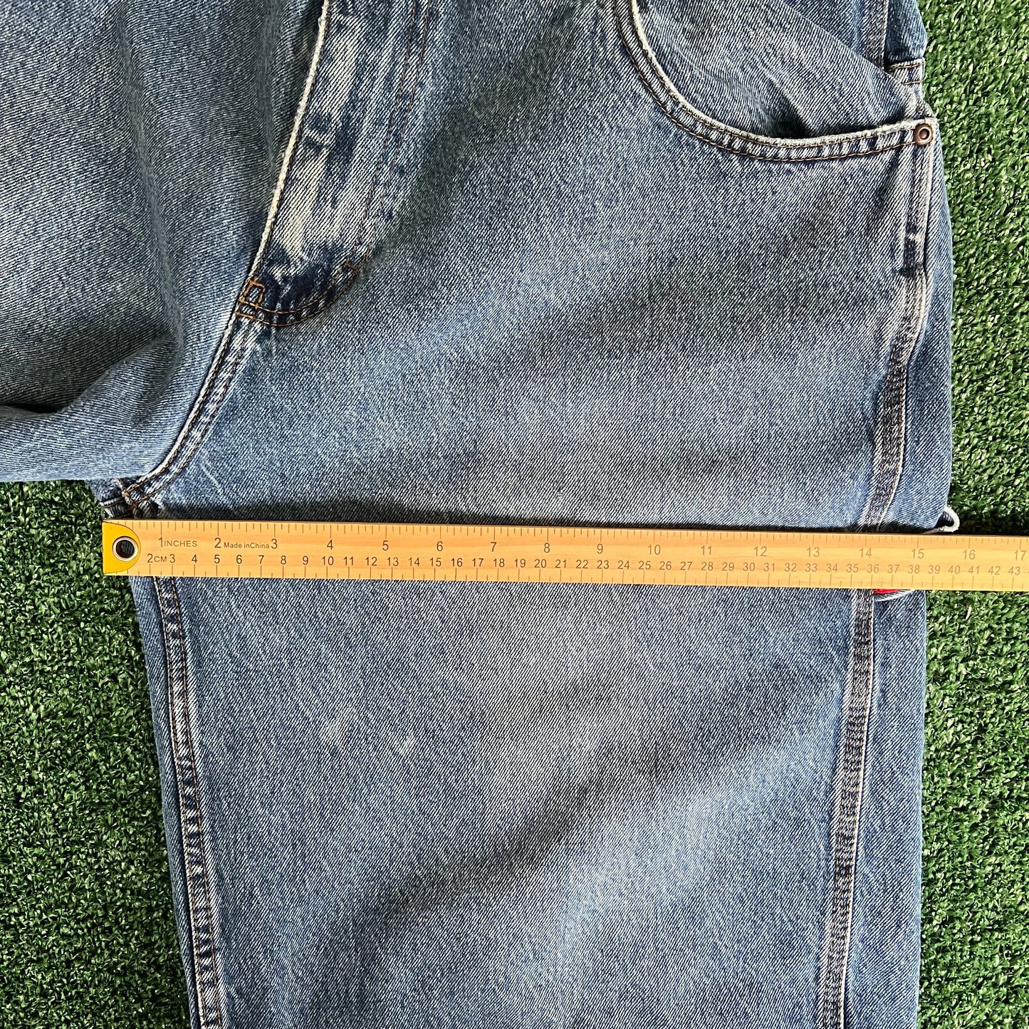 Y2K Men's US Polo Assn Baggy Carpenter Skate Blue Denim Shorts Jorts - 39x13"