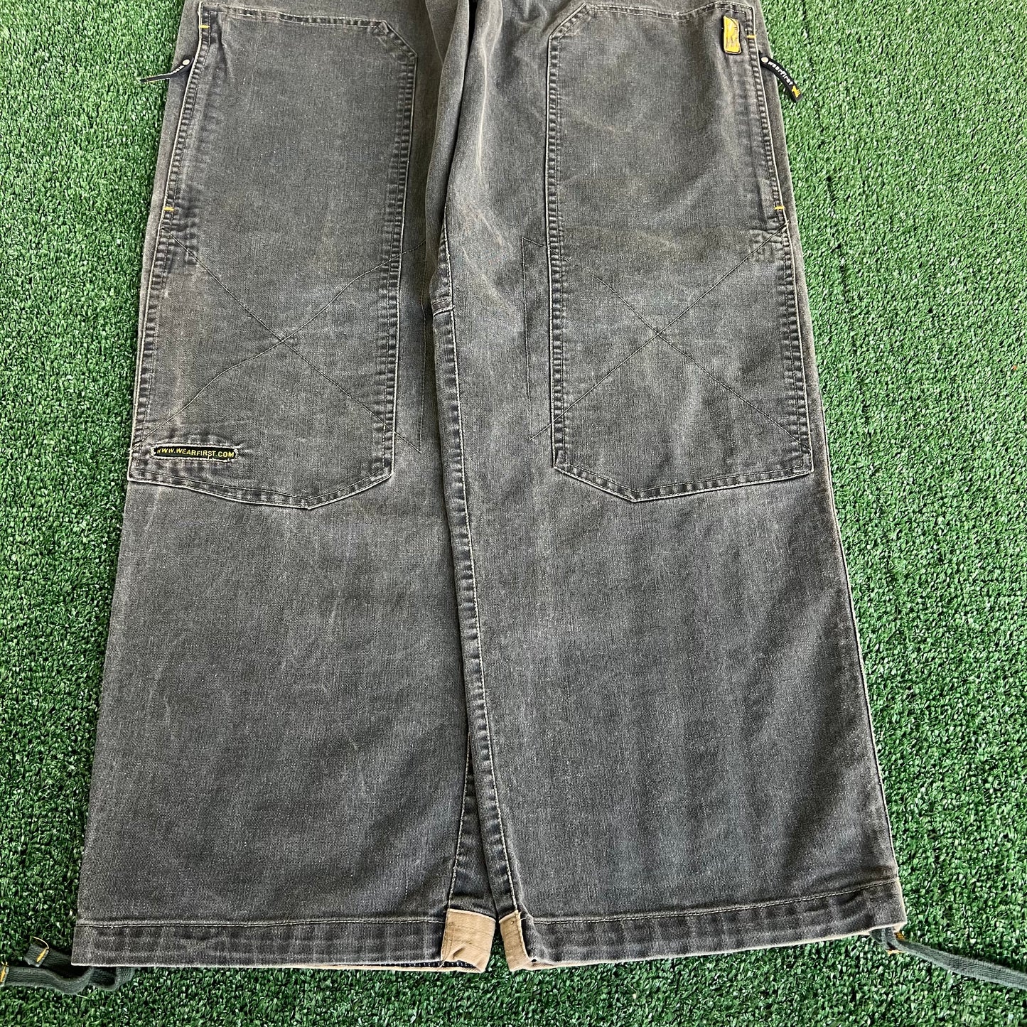 Y2K Wearfirst Gray Baggy Double Knee Canvas Pants - 35x31" 20" Openings