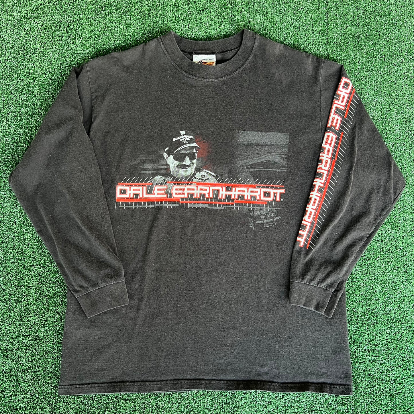Y2K Winners Circle Dale Earnhardt Sr. Faded Black Long Sleeve T-Shirt - Large