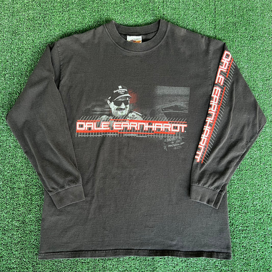 Y2K Winners Circle Dale Earnhardt Sr. Faded Black Long Sleeve T-Shirt - Large