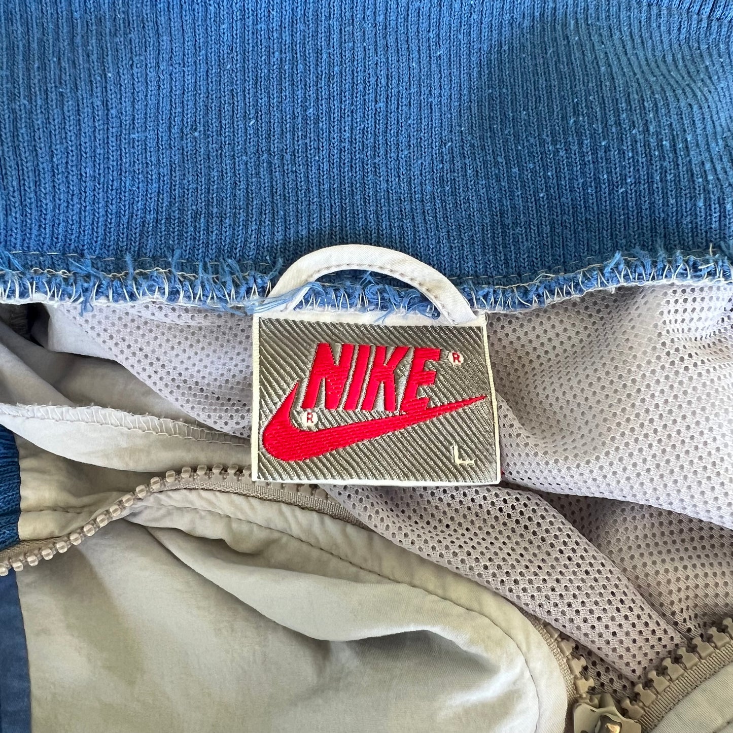 80s Nike Gray Blue Boxy Hooded Windbreaker Jacket - Large