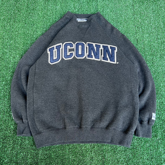 Vintage 90s Colosseum UCONN Huskies Gray Reverse Weave Crewneck Sweatshirt - Medium