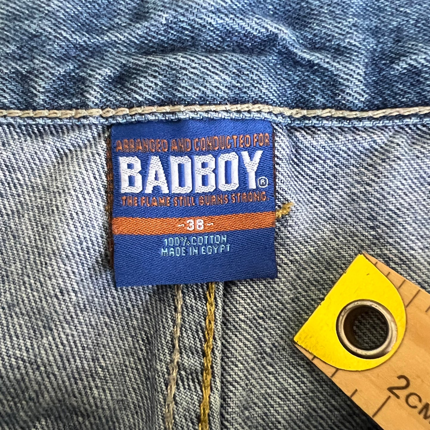 Y2K Bad Boy Records Blue Baggy Wide-Leg Jeans - 37x33.5" 20" Opening