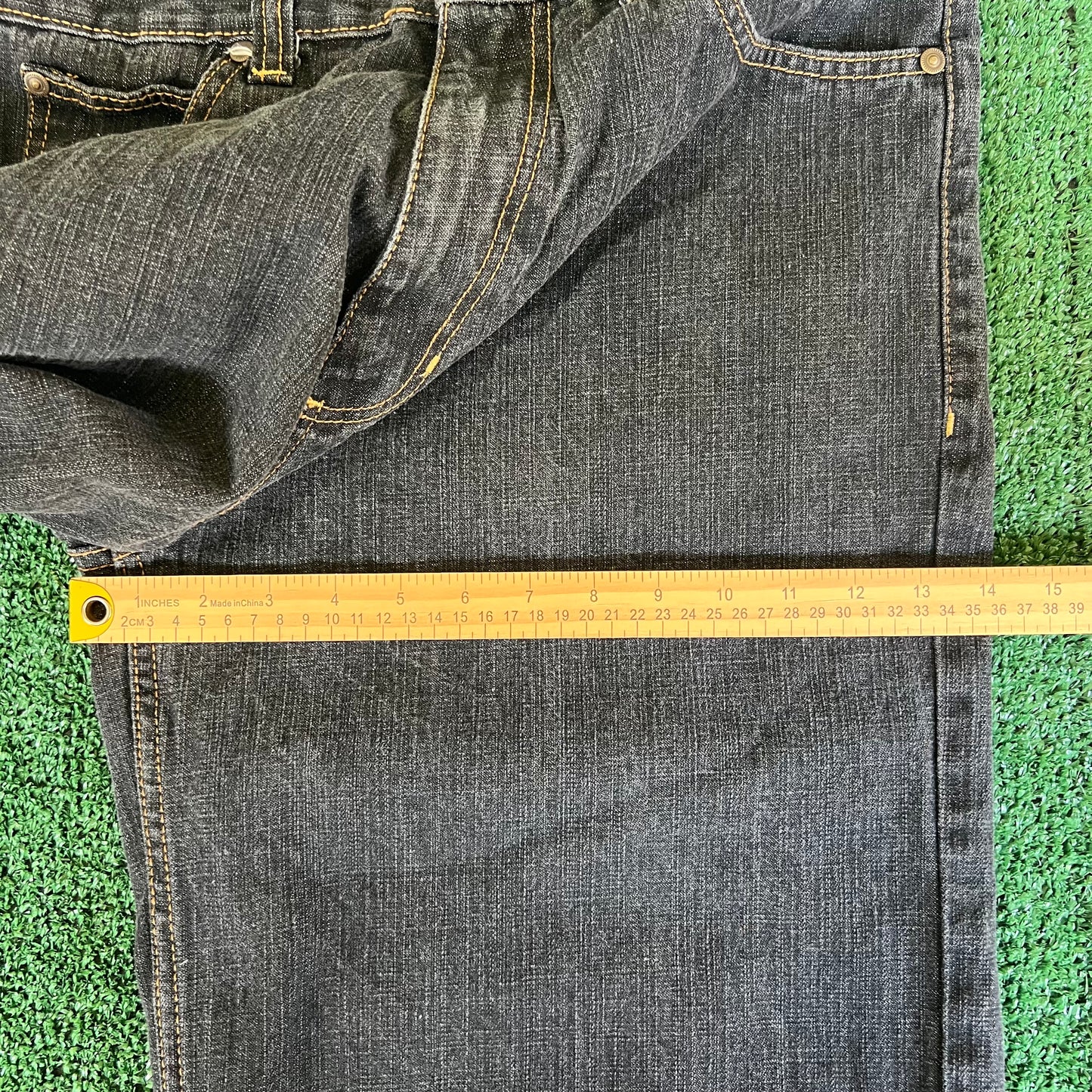 Y2K Brooklyn Express Rising Sun Baggy Black Jean Shorts - 34x14.5"
