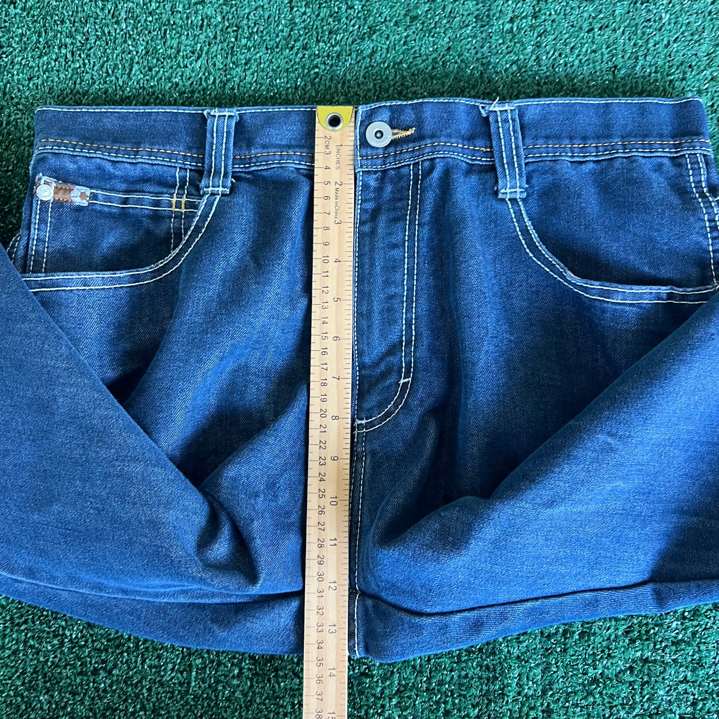 Y2K Southpole Brown Tab Indigo Blue Jeans Baggy Straight 35x30.5" 18" Opens