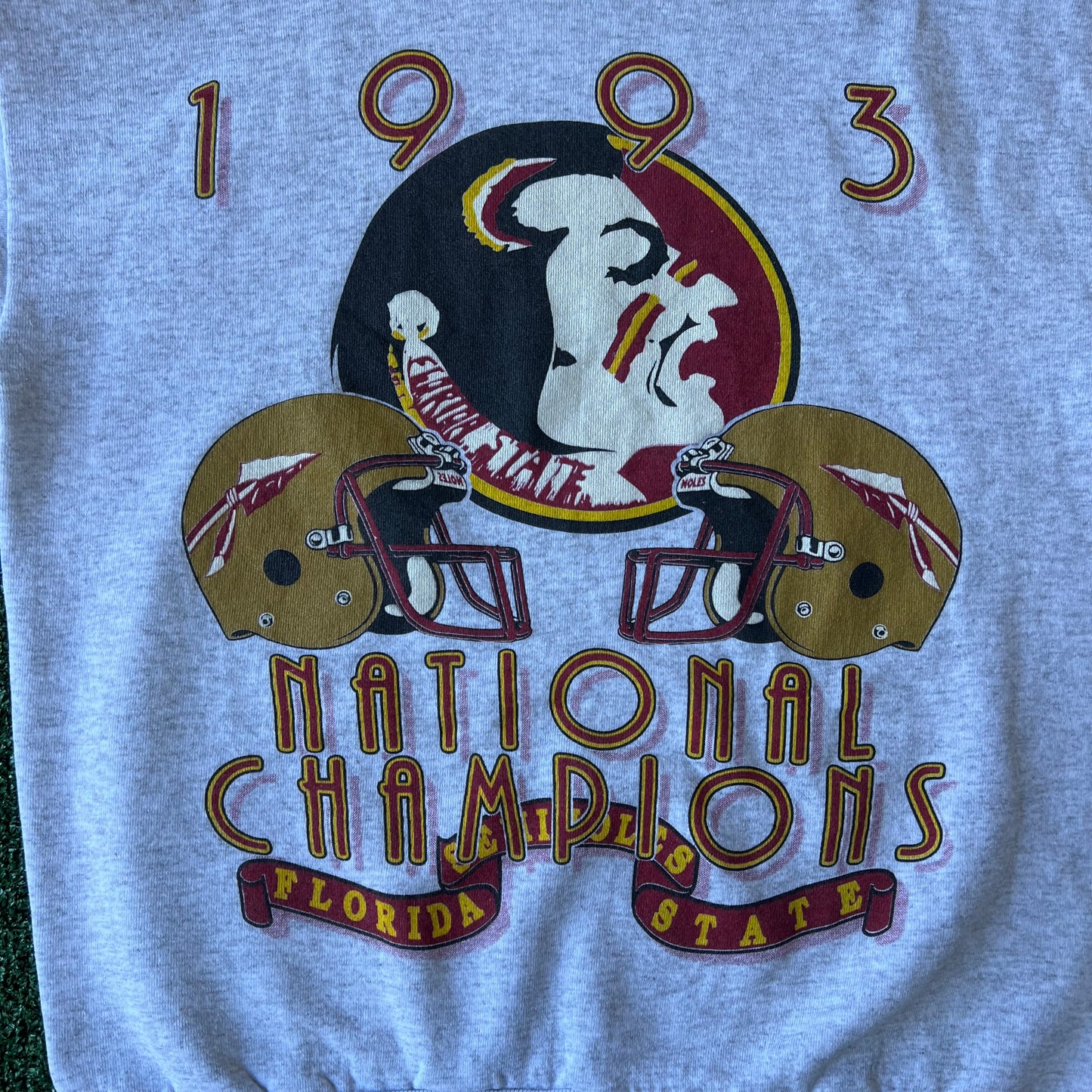 1993 Men's Florida State Seminoles FSU Gray Sweatshirt - Large 23x25.5"