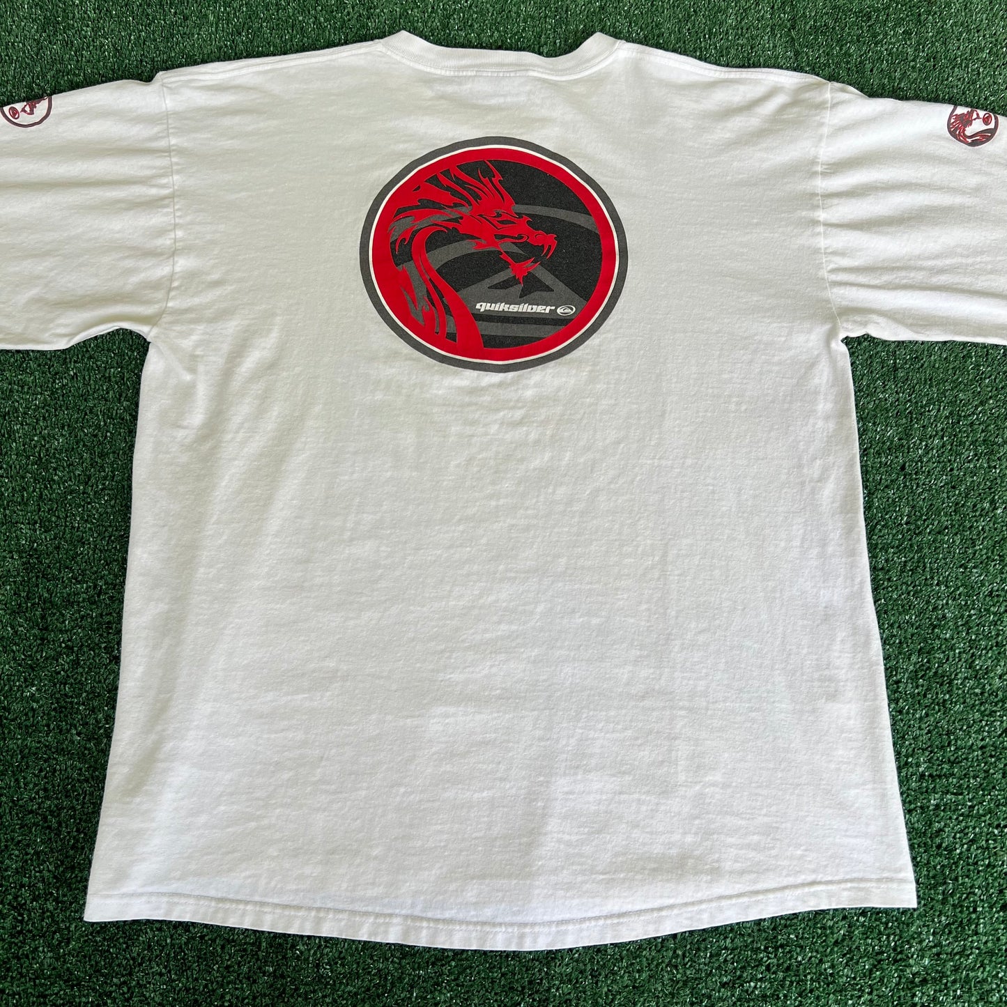 90s Quicksilver Dragon Spellout White Long Sleeve Shirt - Large