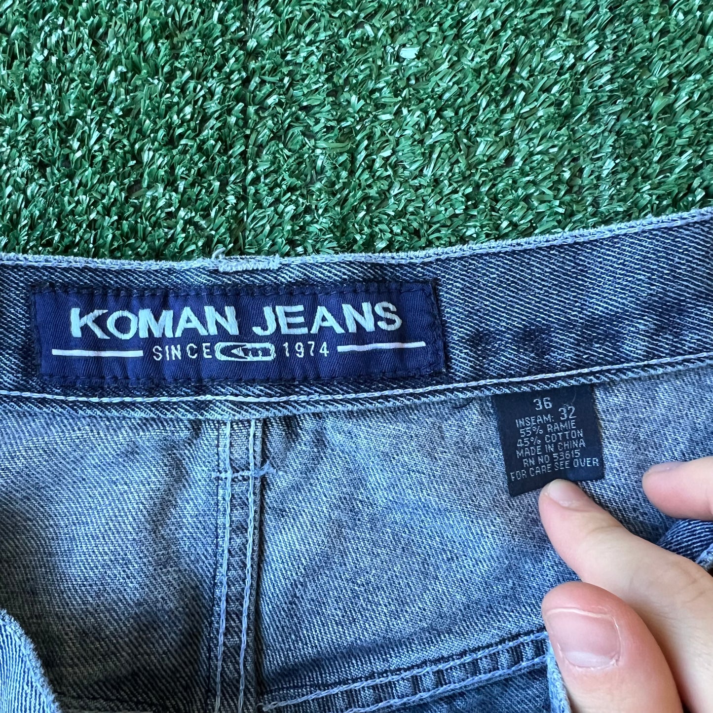 Y2K Koman Baggy Straight Distressed Blue Jeans - 35x30" 19" Open Southpole Style