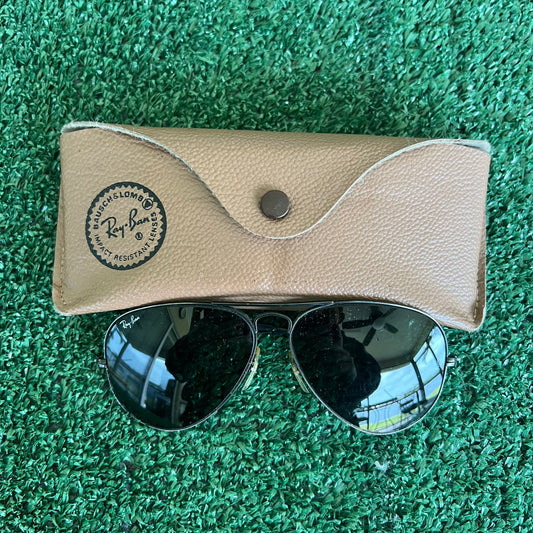 80s Ray-Ban Bausch & Lomb Black Frame Black Glass Lens Aviators 58-14 W Case