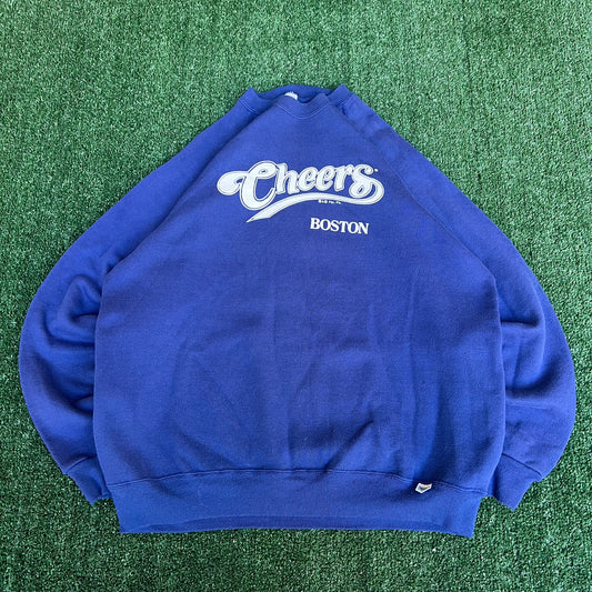 Vintage 80s Mens Cheers TV Show Boston Raglan Cut Boxy Blue Sweatshirt - XL 24x28"
