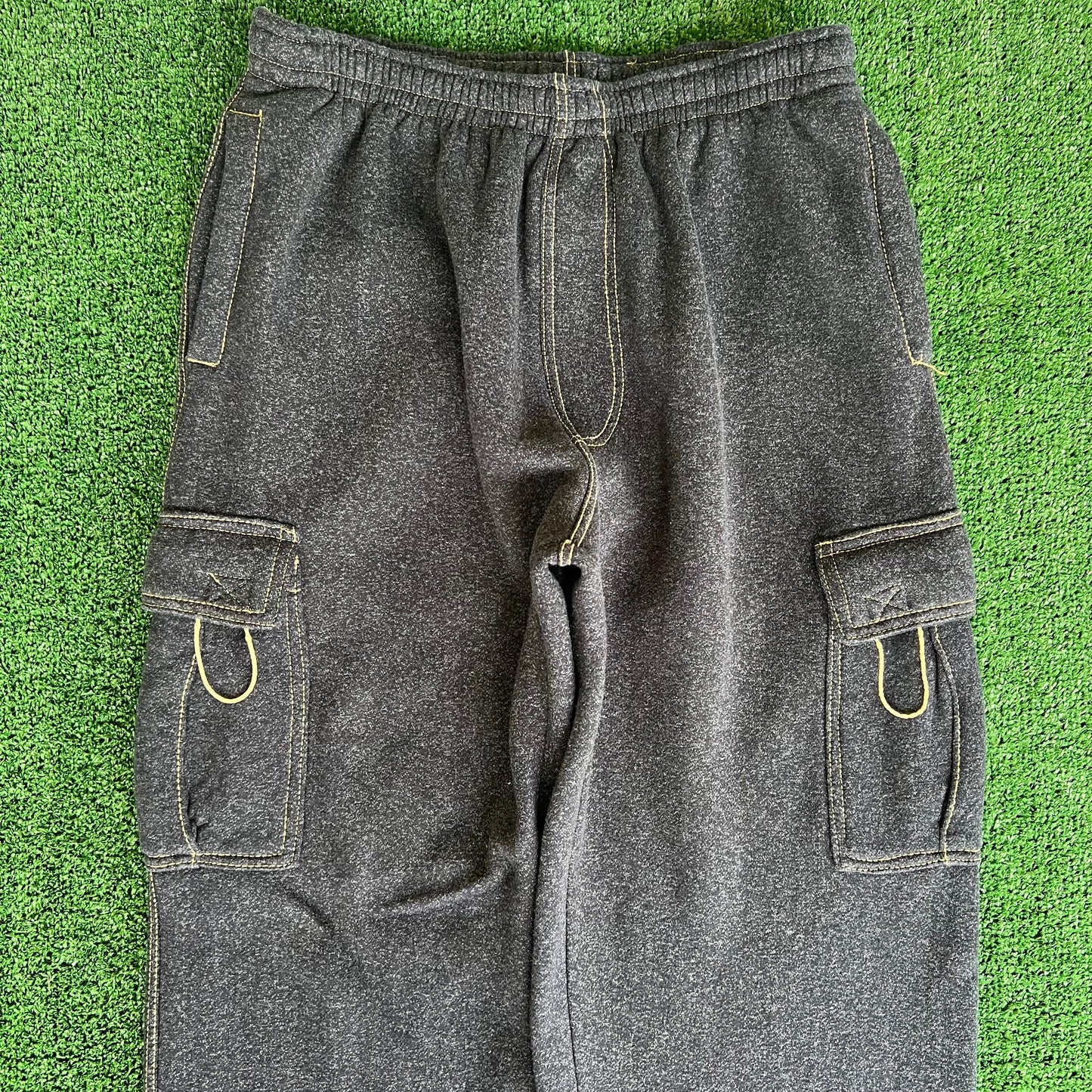 Y2K Baggy Wide-Leg Cargo Sweatpants Dark Gray - Large 34x29.25" 21" Openings