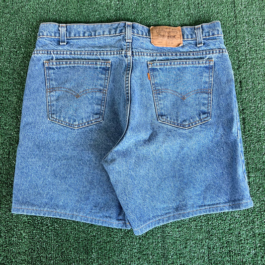 80s Levi's 550 Orange Tab Light Wash Blue Jean Shorts - 36x7.25"