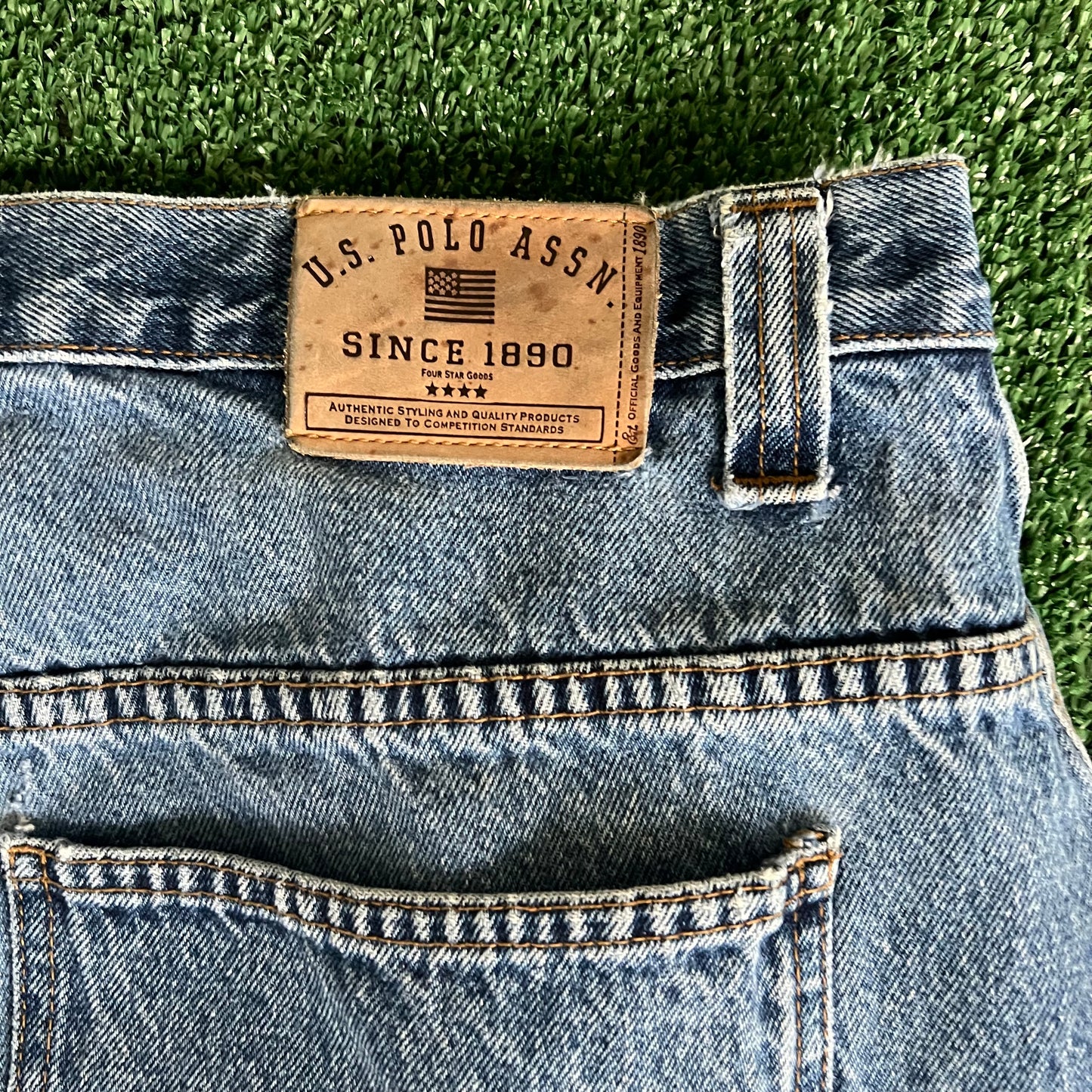 Y2K Men's US Polo Assn Baggy Carpenter Skate Blue Denim Shorts Jorts - 39x13"