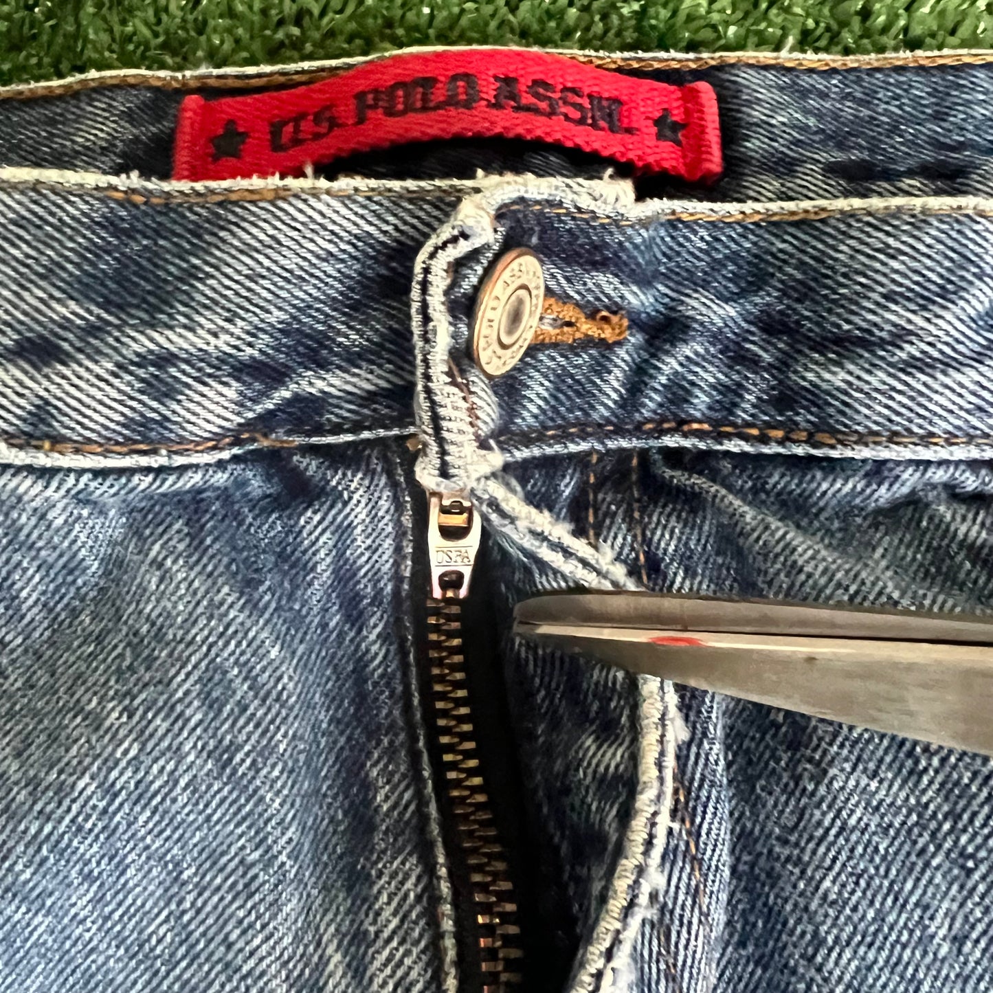 Y2K Men's US Polo Assn Baggy Carpenter Skate Blue Denim Shorts Jorts - 39x13"