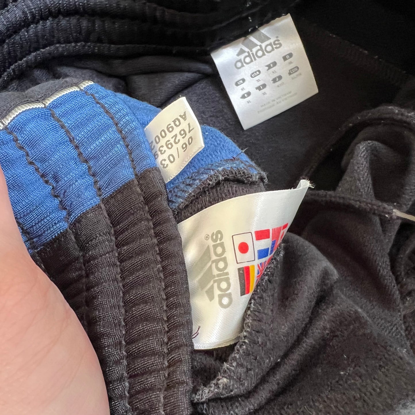 Vintage Y2K Men's Adidas Black Blue Baggy Track Pants - XL 35x32.5" 19" Openings