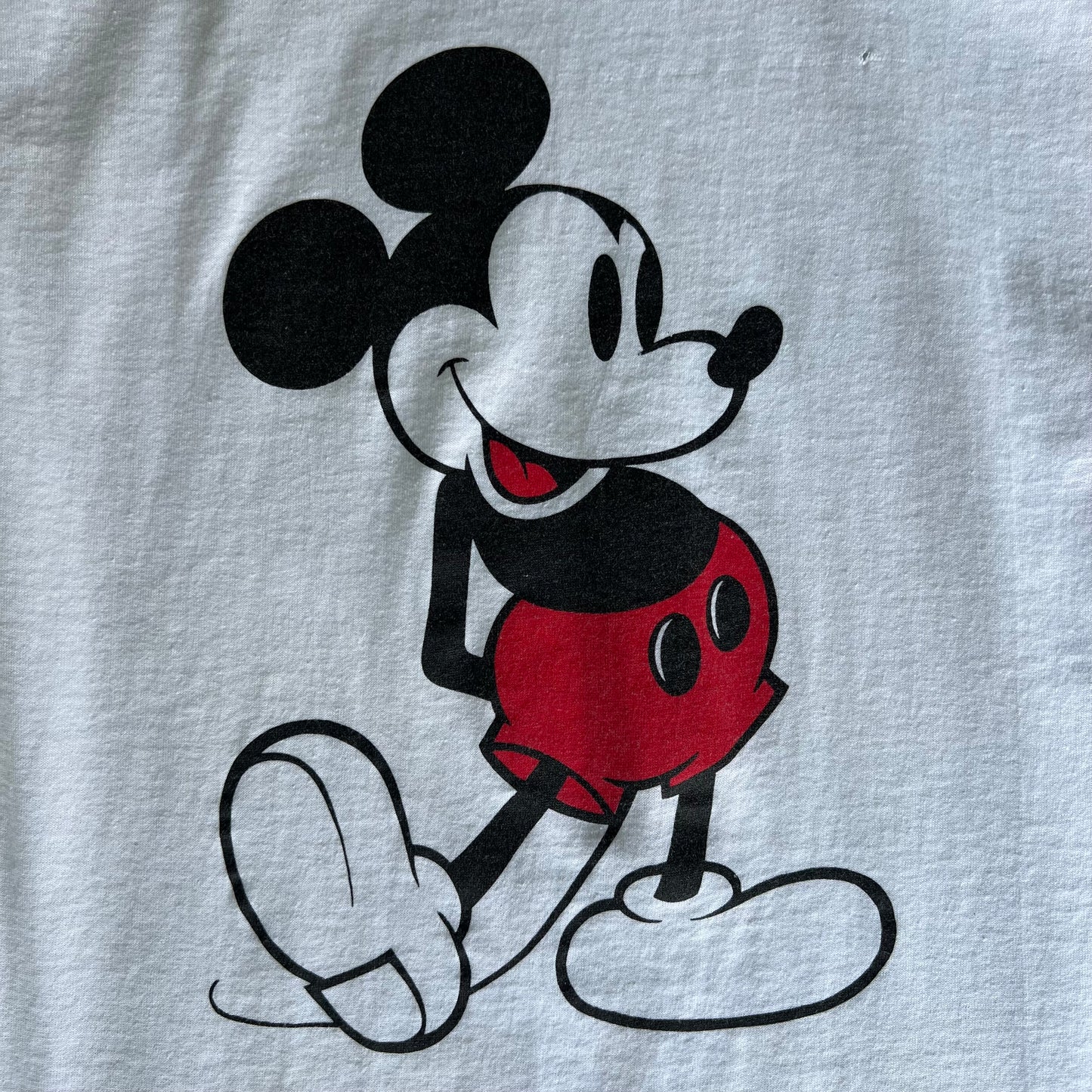80s Disney Mickey Mouse White Navy Blue Ringer T-Shirt - Small