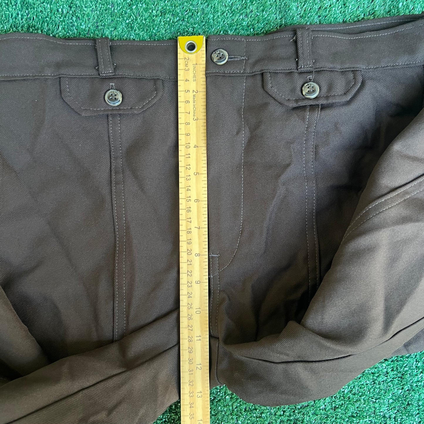 Vintage 70s Mens Polyester Disco Big Bell Bottoms Dark Brown - 33x30" 24" Openings