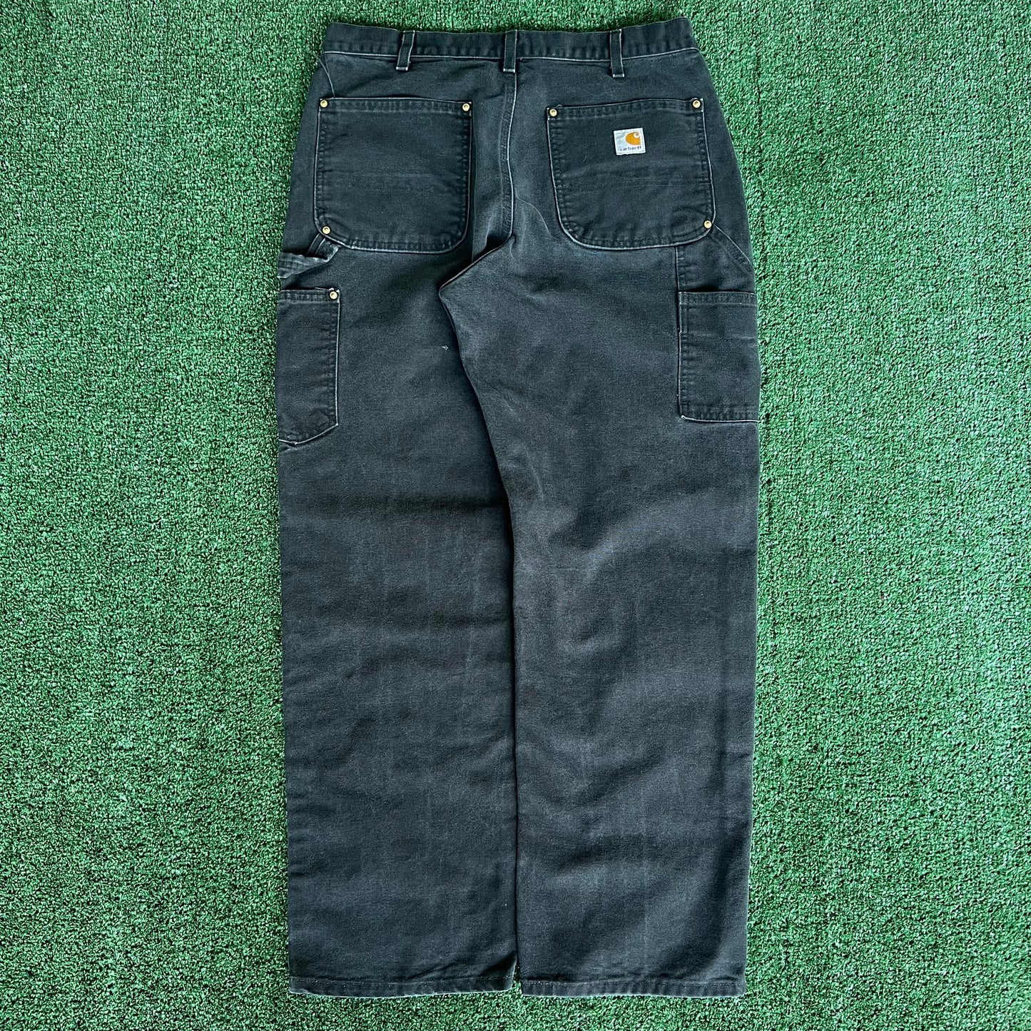 Y2K Carhartt Double Knee Carpenter Faded Black Pants - 33x29.5"