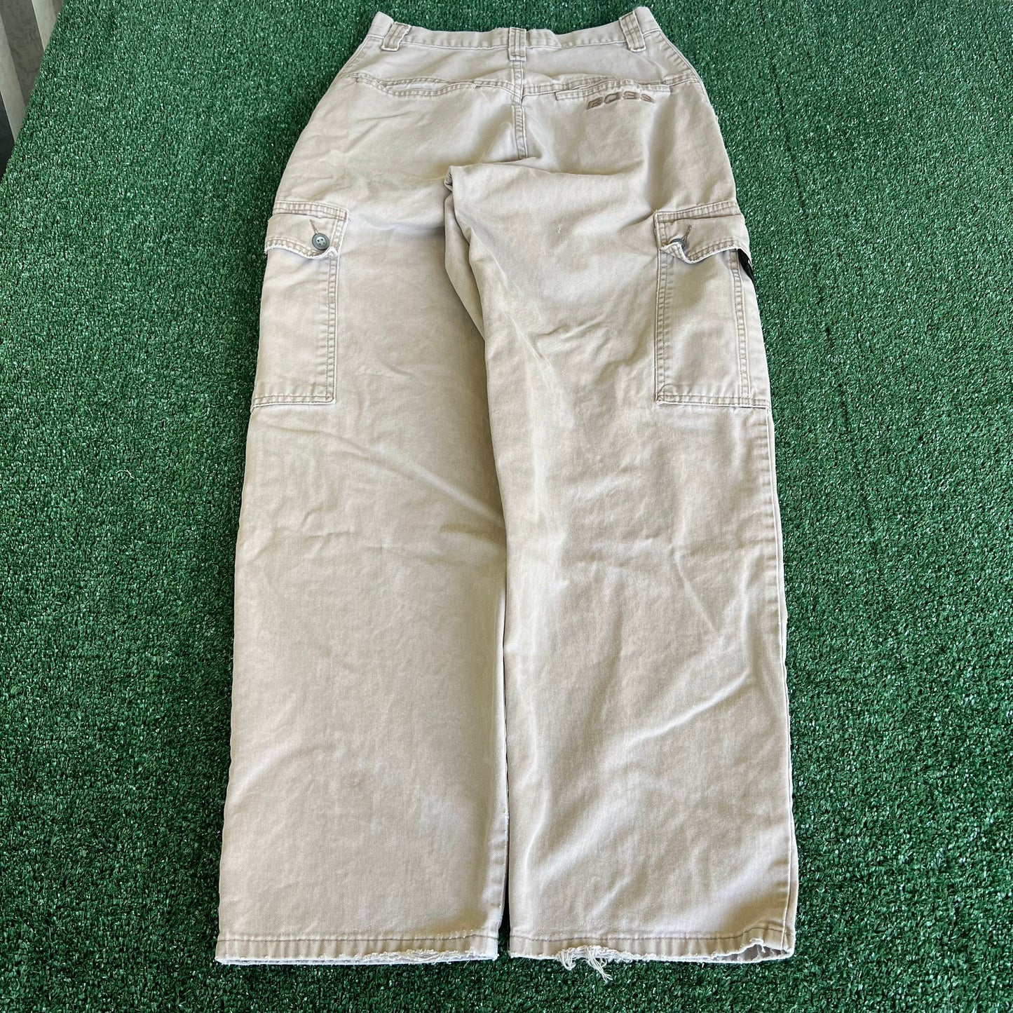 90s Y2K BOSS Baggy Straight Khaki Cargo Pants - 28x31"