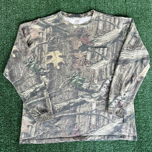 Y2K Redhead Mossy Oak Camouflage Boxy Pocket Long Sleeve T-Shirt - XL