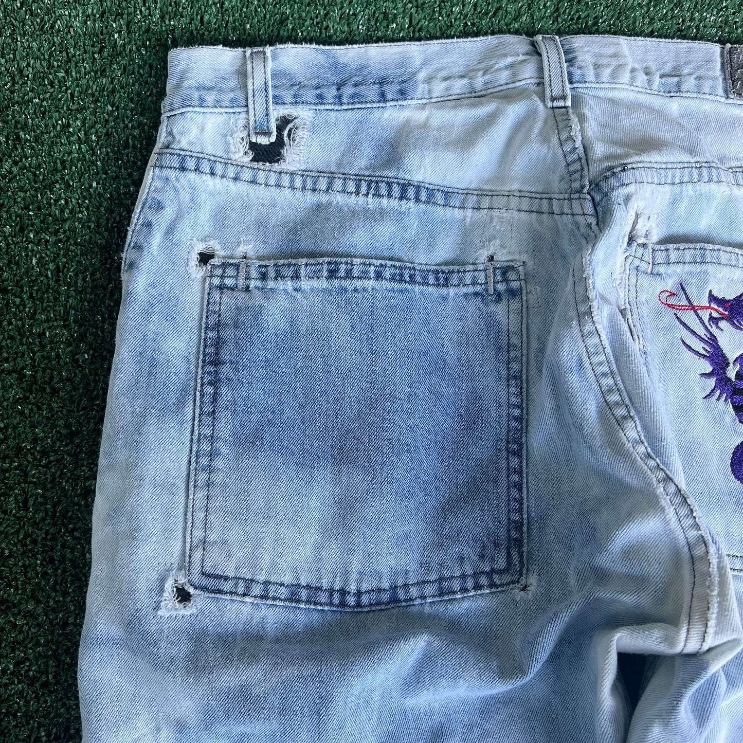 Y2K Levi's SilverTab Acid Wash Repaired Baggy Dragon Jeans - 34x30.5" 18" Opens