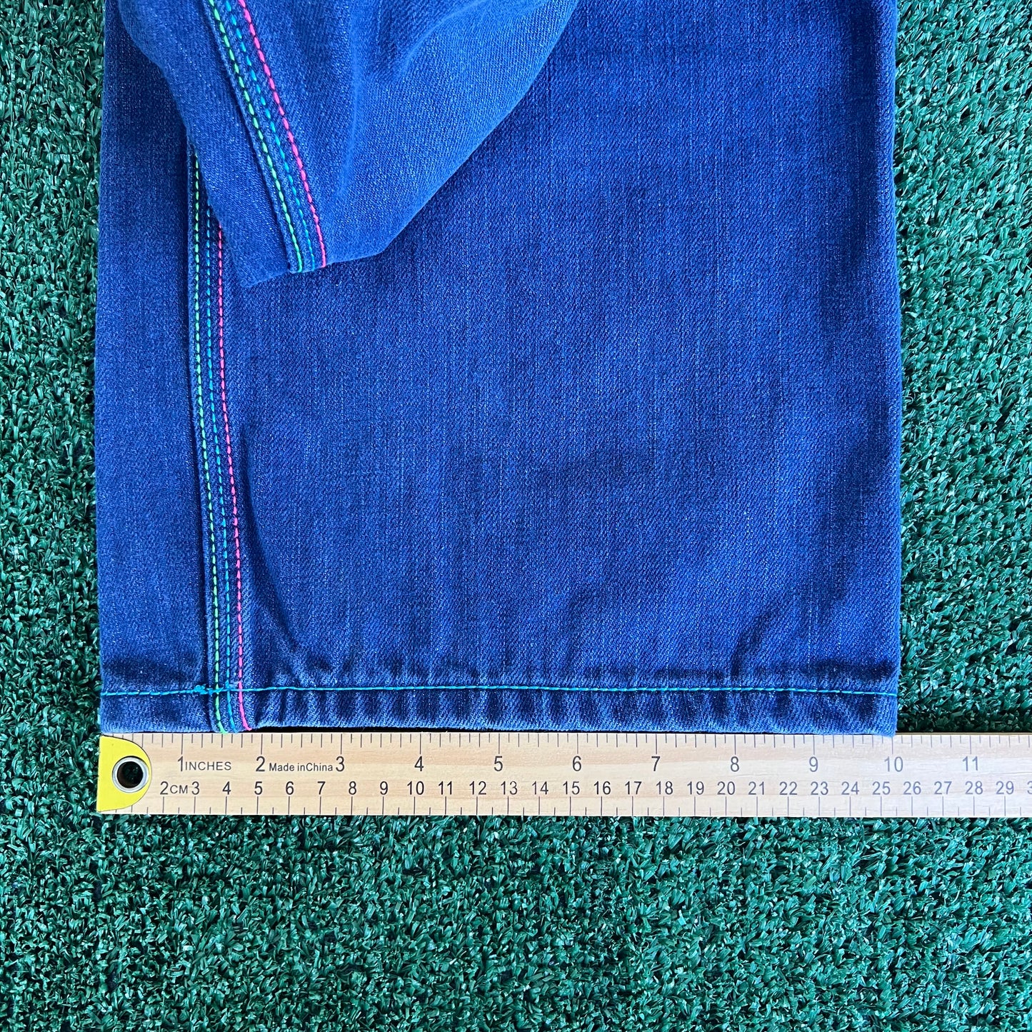 Y2K Songs Of Freedom Dark Blue Baggy Embroidered Jeans - 37x32" 20" Opening
