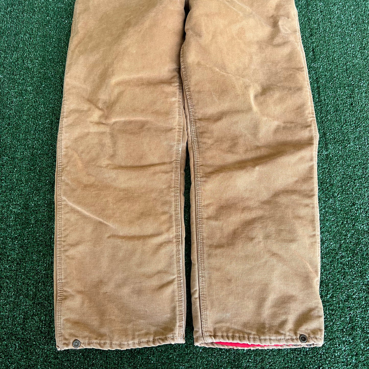 70s Carhartt Brown Canvas Red Lined Quilted Talon Zipper Pants - 32x27.5"