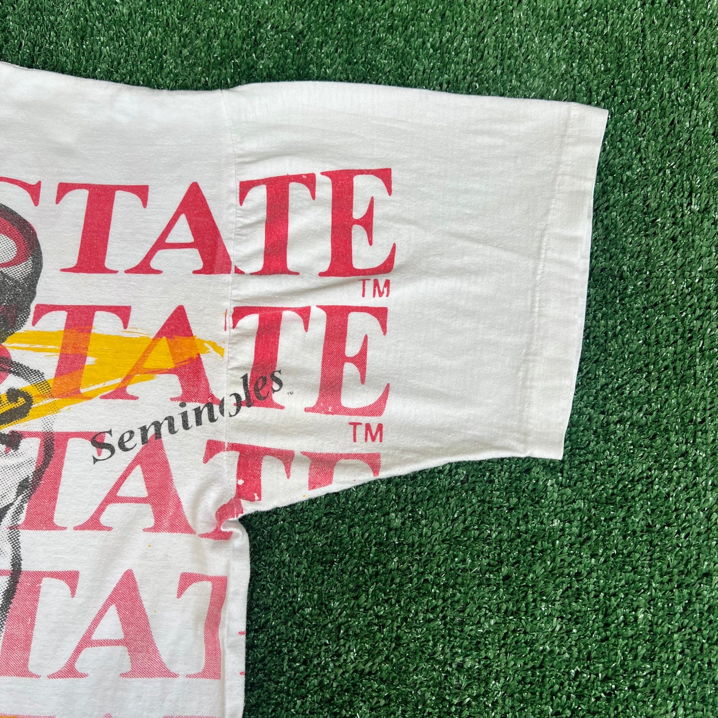 Vintage 90s Men's Florida State Seminoles FSU White AOP T-Shirt XL 26.25x28.75"