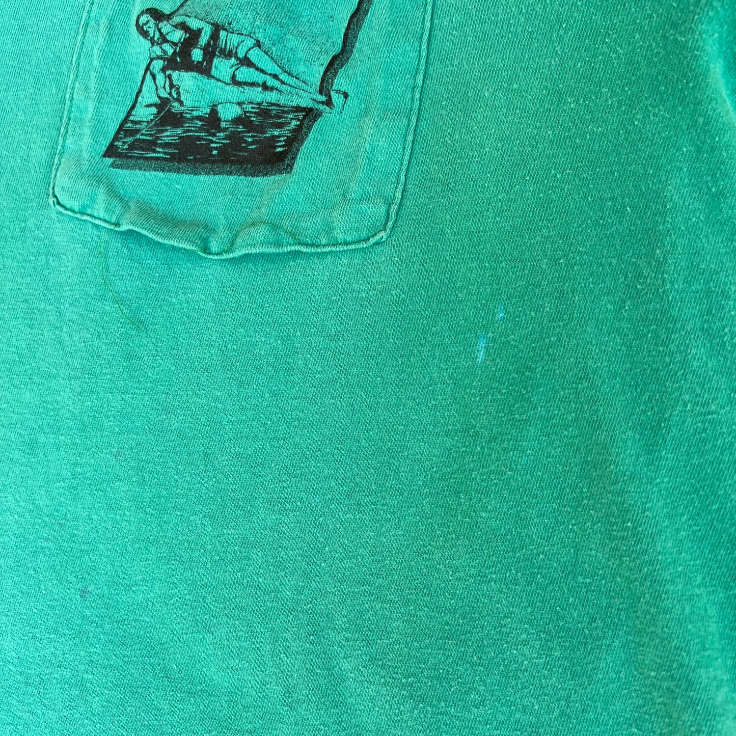 VTG 80s Men's Ron Jon Surf Shop Teal Green Long Sleeve Pocket T-Shirt XL 23x25.5