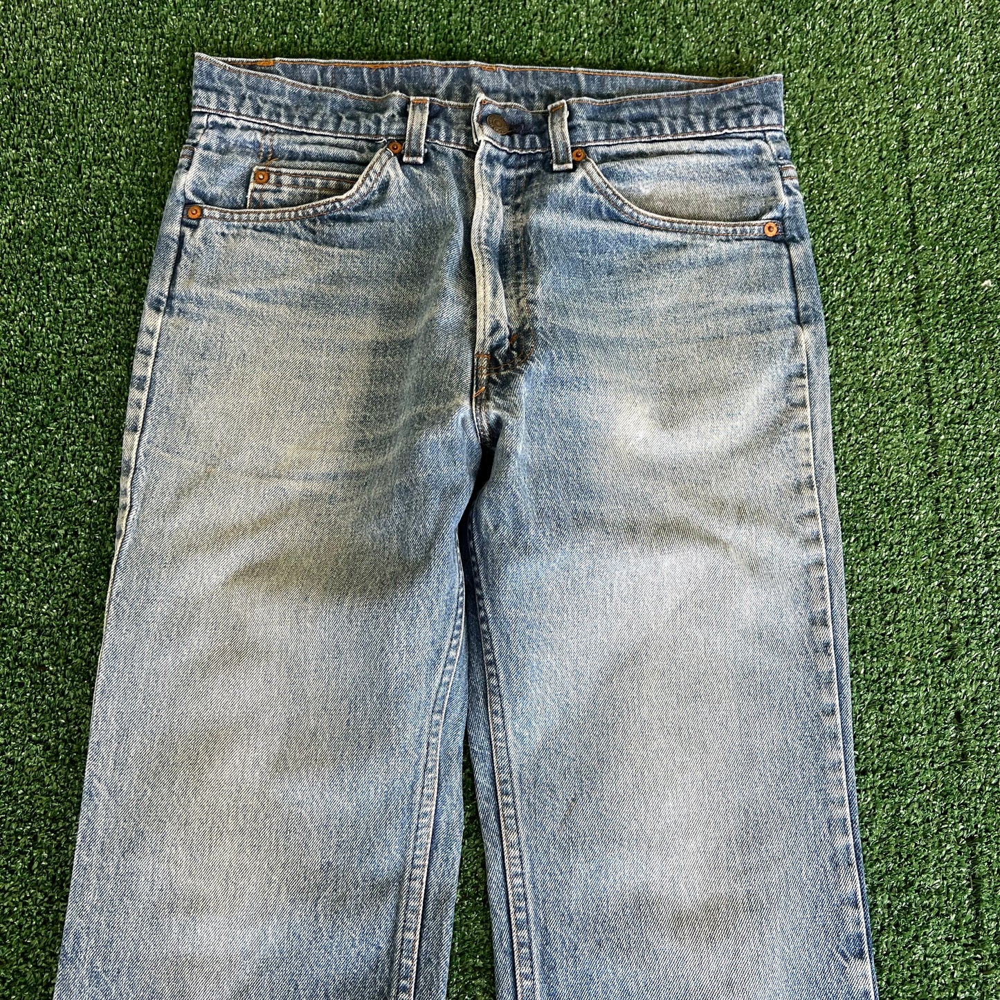 80s Levi's Orange Tab 20517-0217 Bootcut Flare Whisker Blue Jeans 33x30"