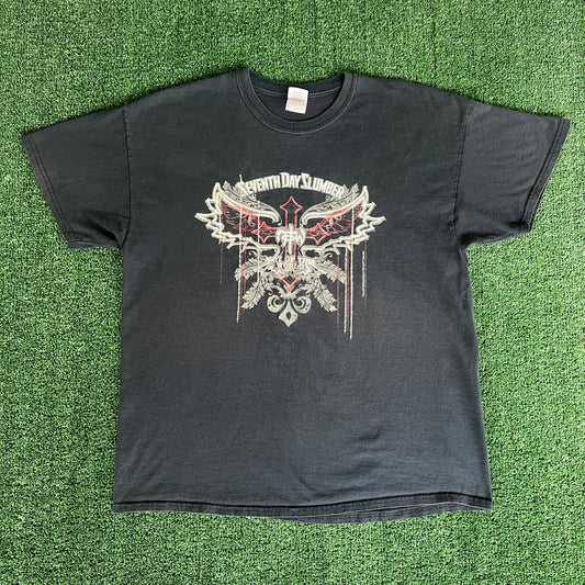 Y2K Jesus Seventh Day Slumber Wings Tribal Faded Black T-Shirt - XL