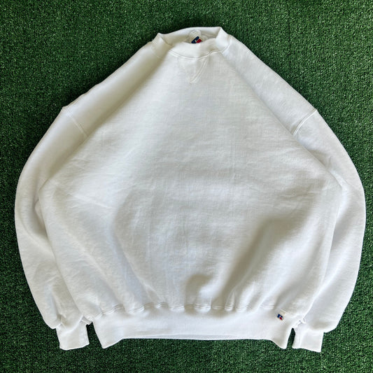 90s Russell Athletic Boxy Blank White Crewneck Sweatshirt - 2XL