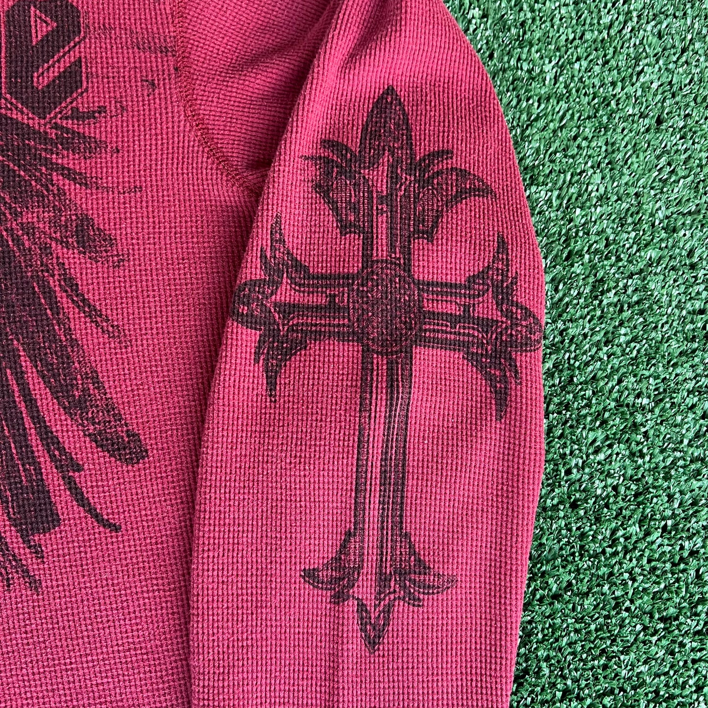 Y2K MMA Elite Cross Tribal Dark Red Thermal Long Sleeve T-Shirt - XL