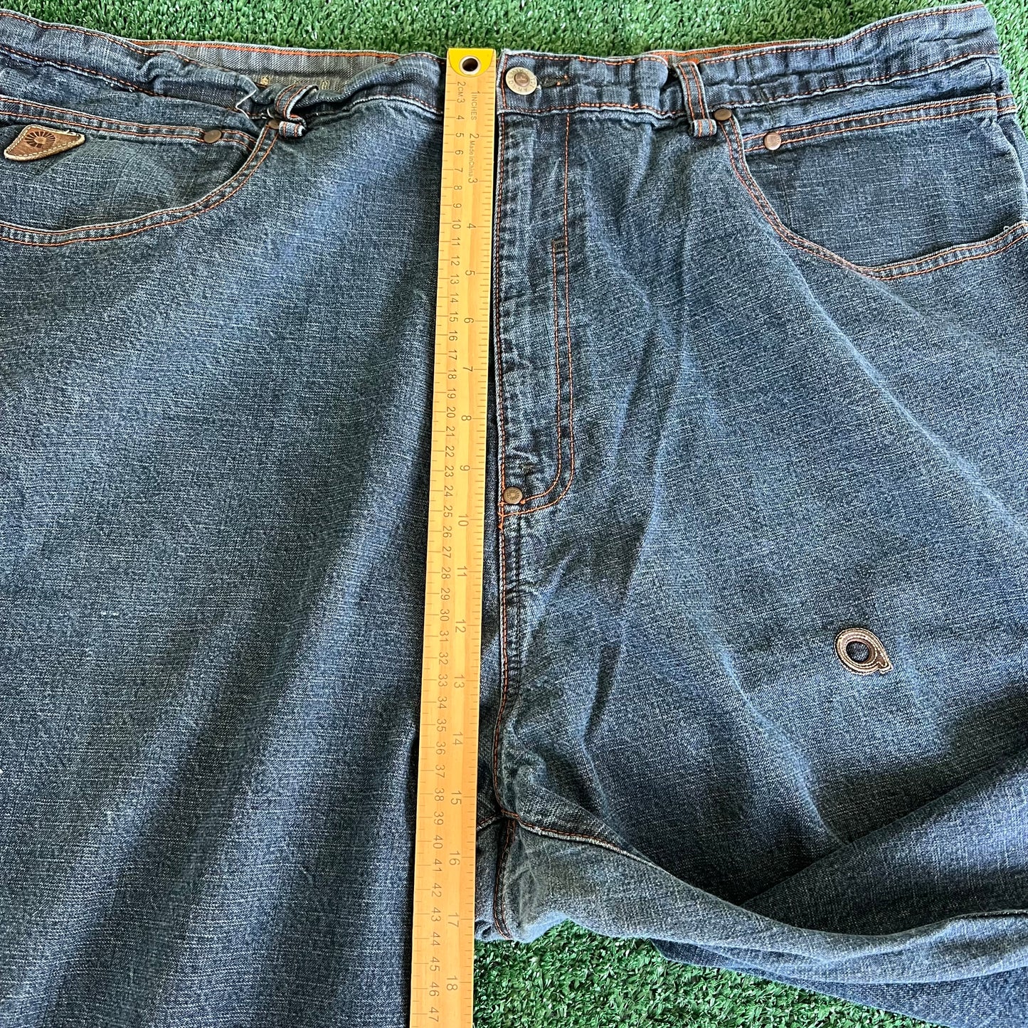 Y2K Akademiks Wide-Leg Alphabet Soup Blue Jeans 44x32" 20" Openings JNCO