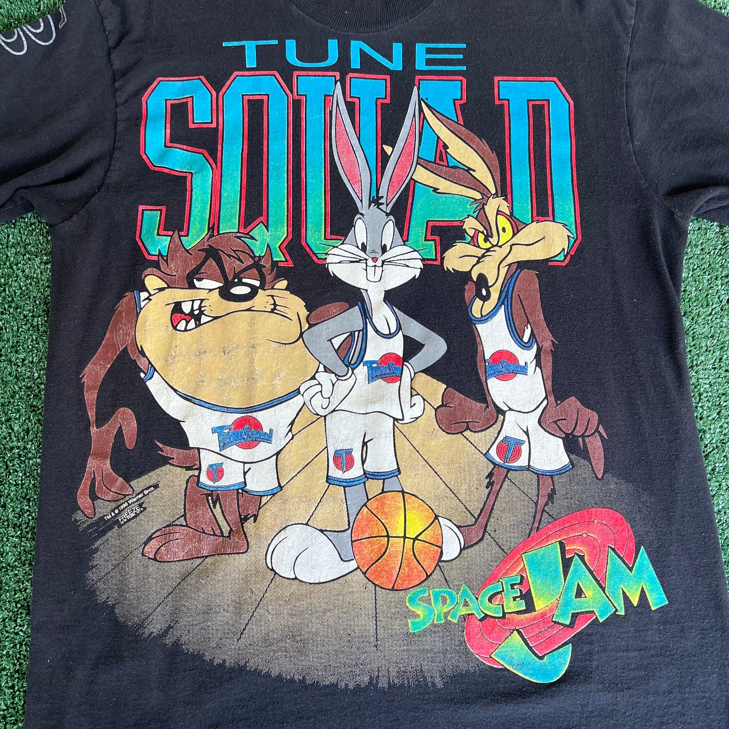 1996 Space Jam Movie Promo Tune Squad Faded Black Long Sleeve T-Shirt - Medium