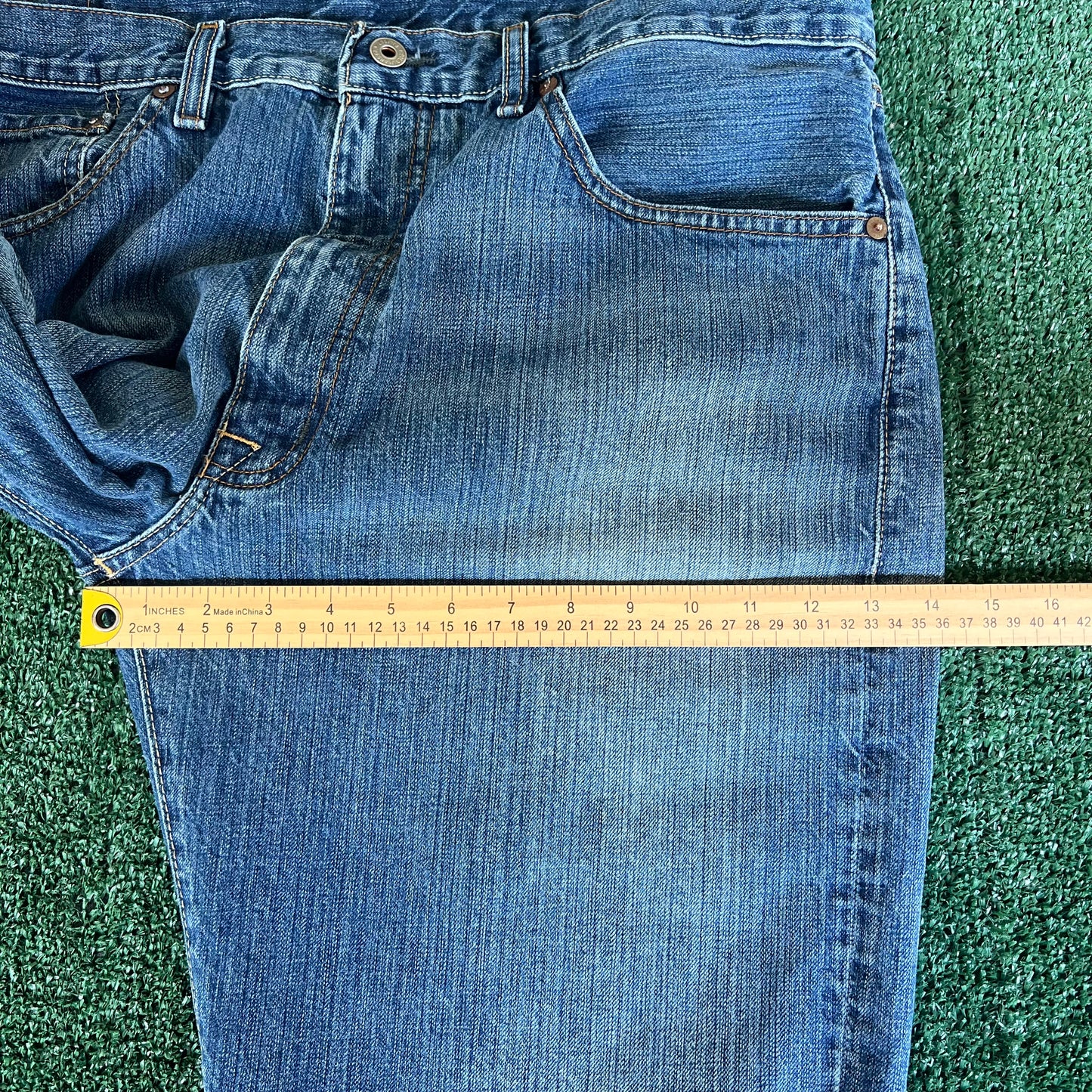 Y2K Ralph Lauren Ashmore Baggy Straight Blue Jeans - 38x30.5" 19" Openings
