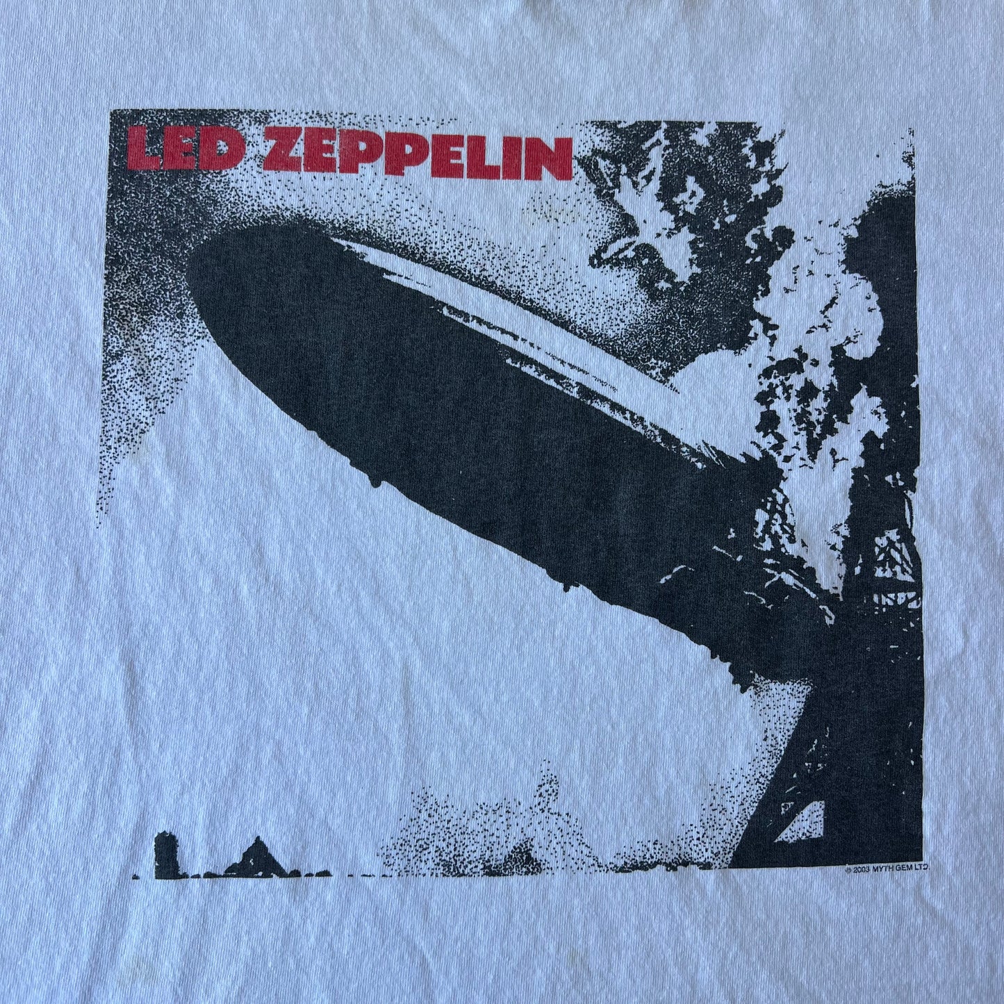 Y2K 2003 Led Zepplin I Album Cover Band White Black Ringer T-Shirt - Large
