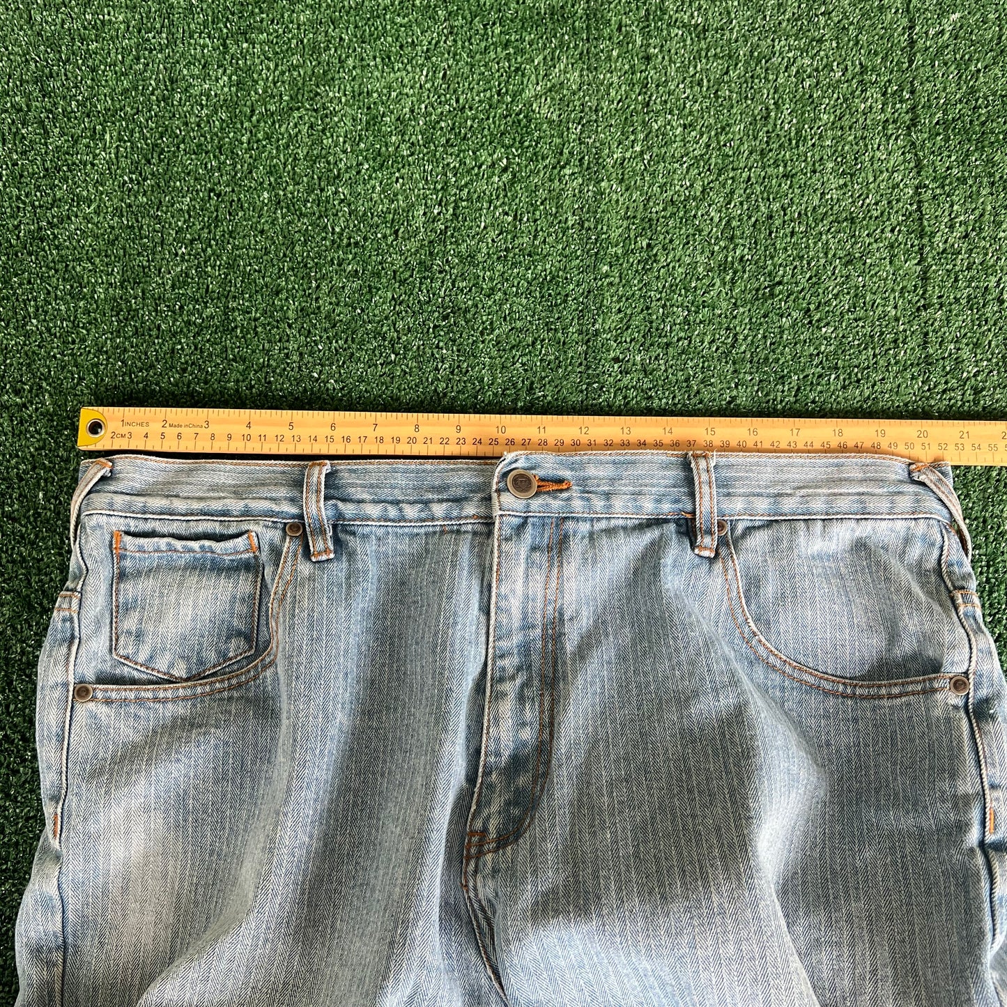 Y2K Phat Farm Light Vertical Striped Baggy Wide-Leg Jeans - 41x31" 20.5" Opens