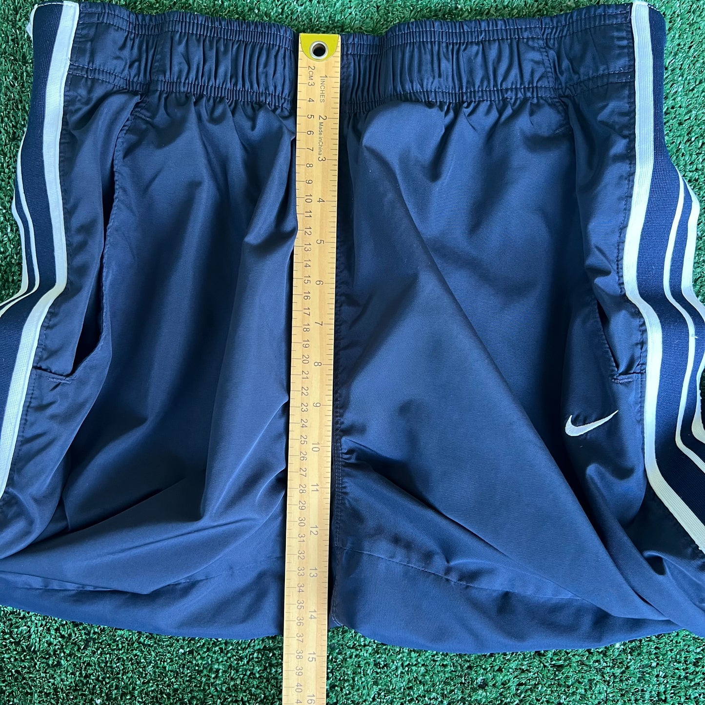 Y2K Nike Baggy Tear Away Basketball WarmUp Navy Blue Side Stripe Pants - Large