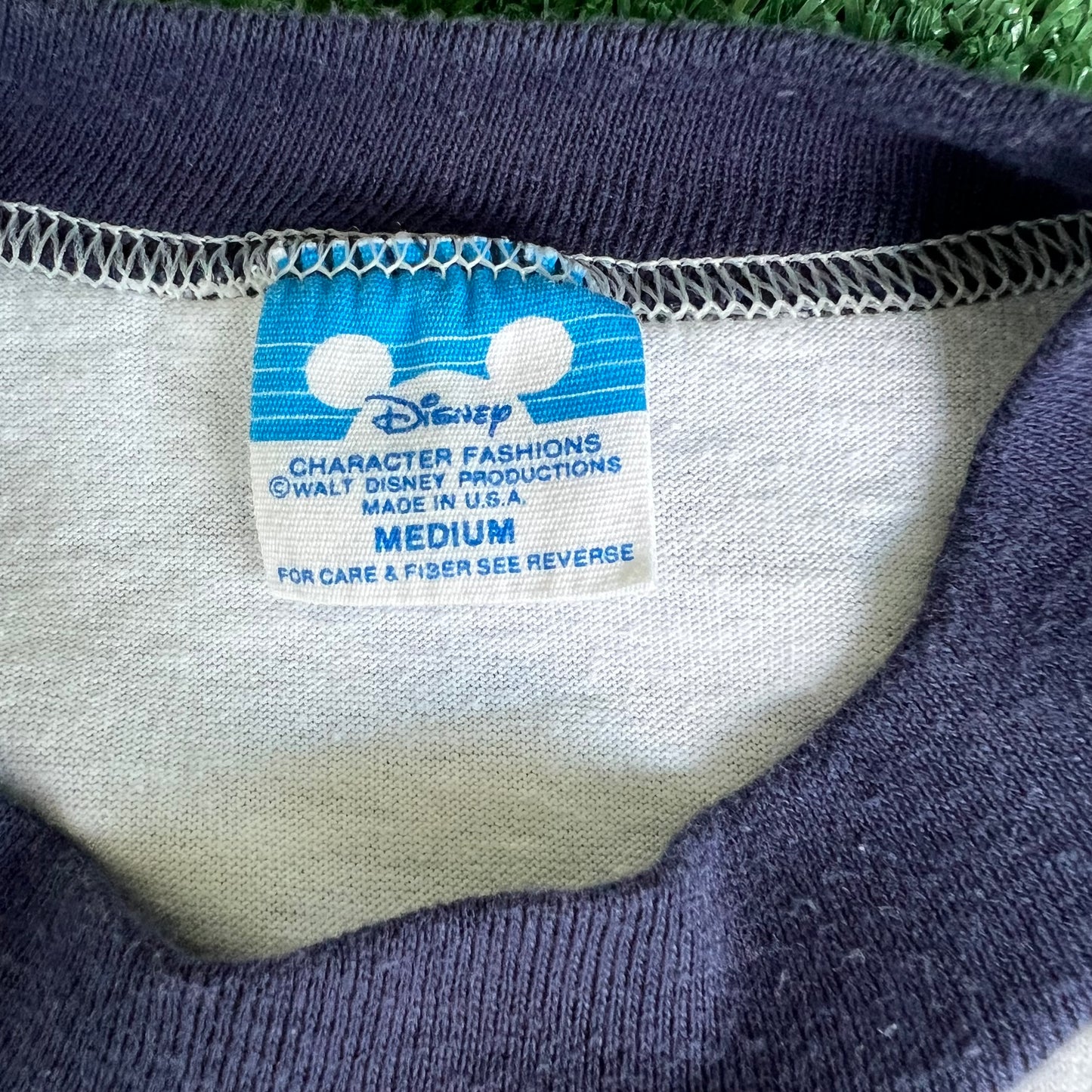 80s Disney Mickey Mouse White Navy Blue Ringer T-Shirt - Small