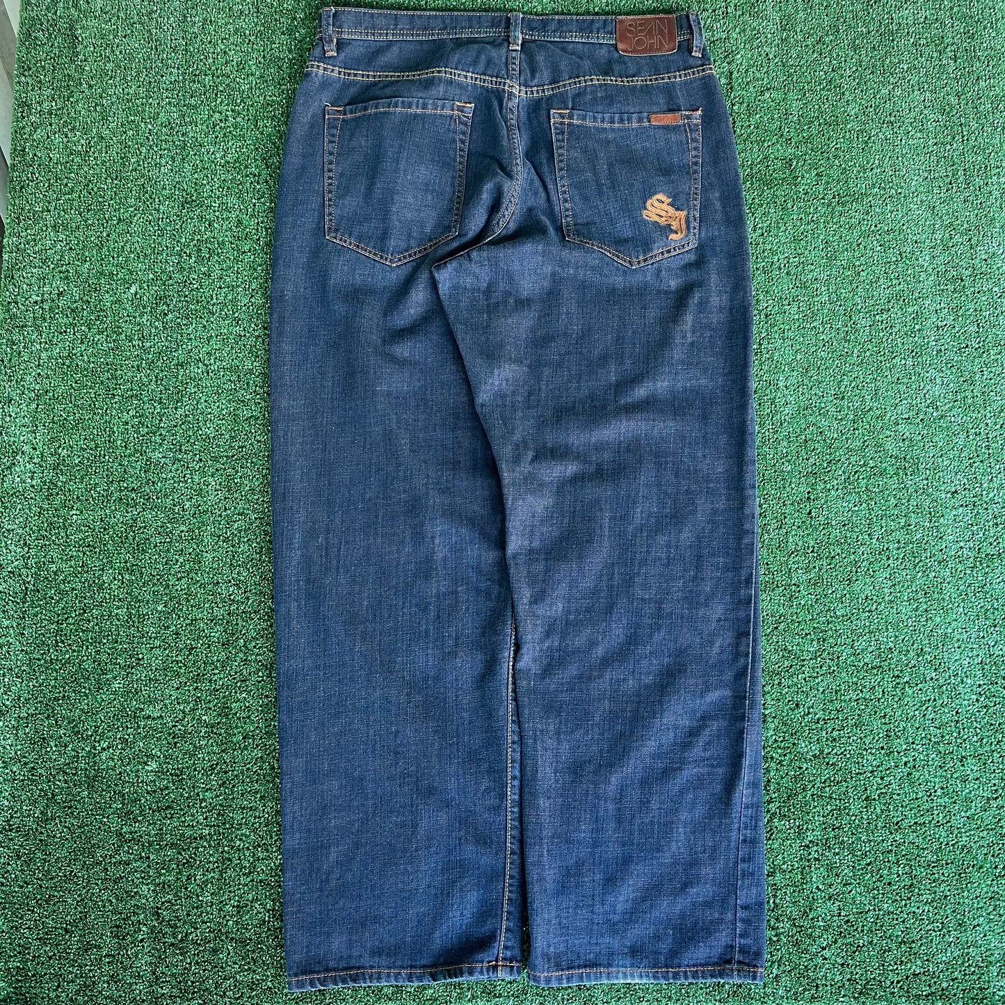 Y2K Men's Sean John Baggy Wide-Leg Indigo Jeans 37x32" 20" Opens JNCO Style