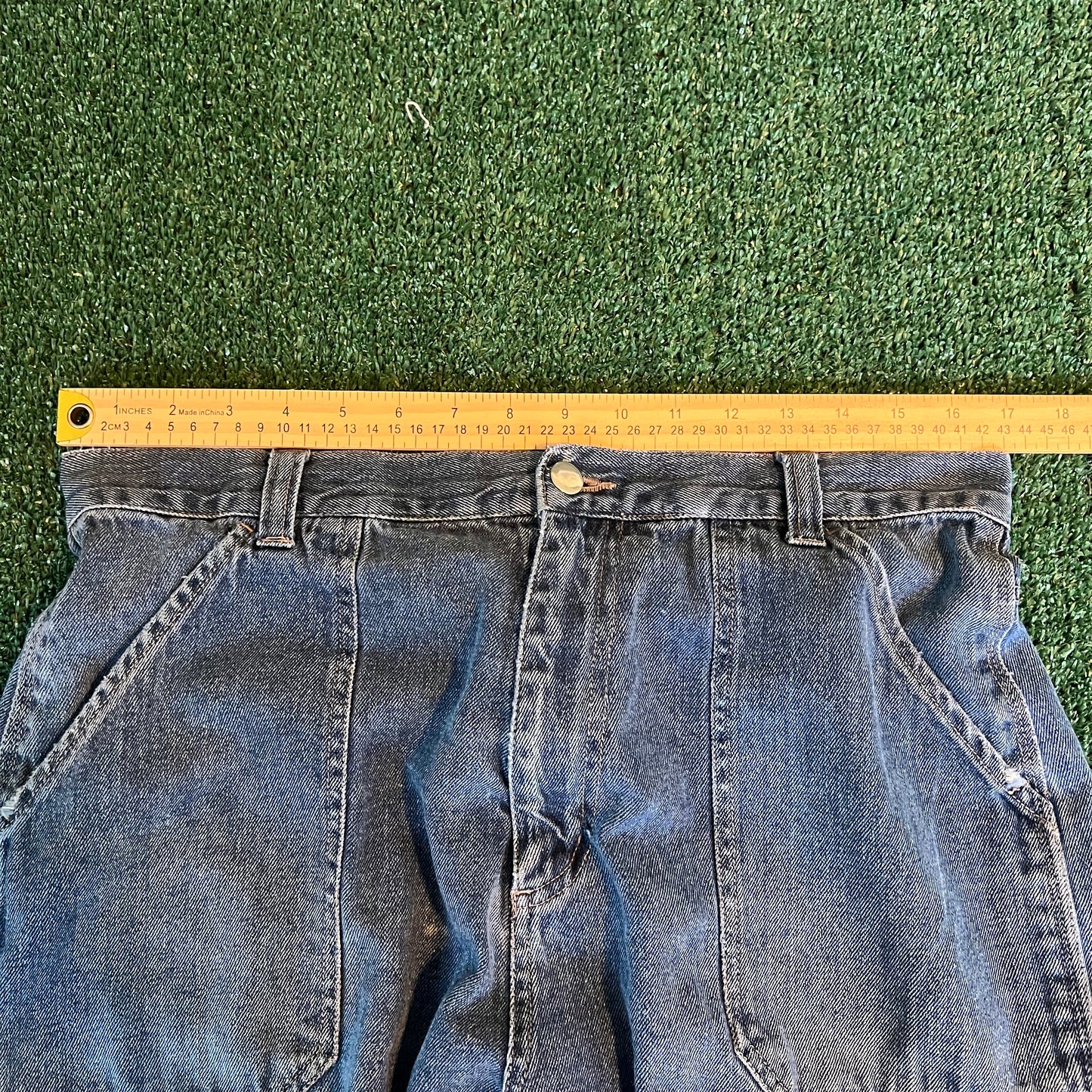 Y2K No Boundaries Baggy Straight Carpenter Cargo Medium Wash Blue Jeans - 34x31.5" 18.5" Openings