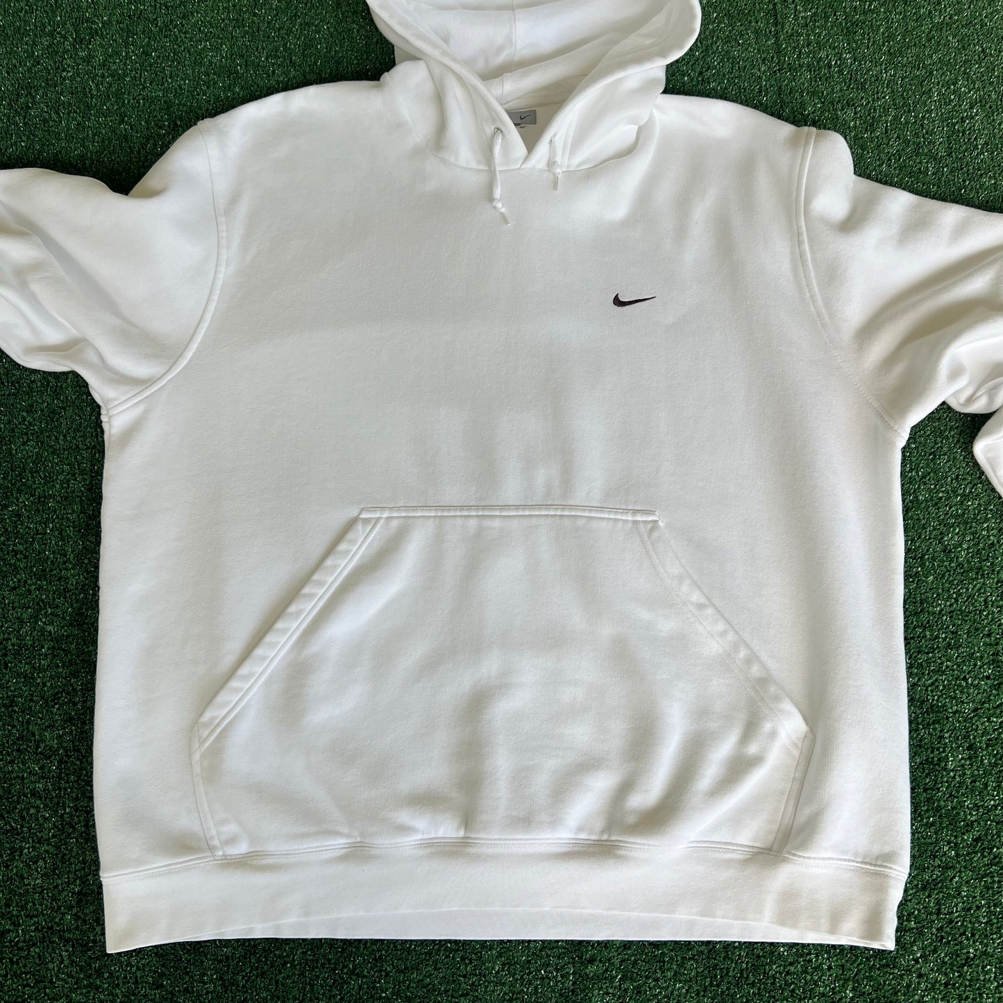 Y2K Nike Essential Side Swoosh Boxy Hoodie White Black - XL 26.5x28.75"
