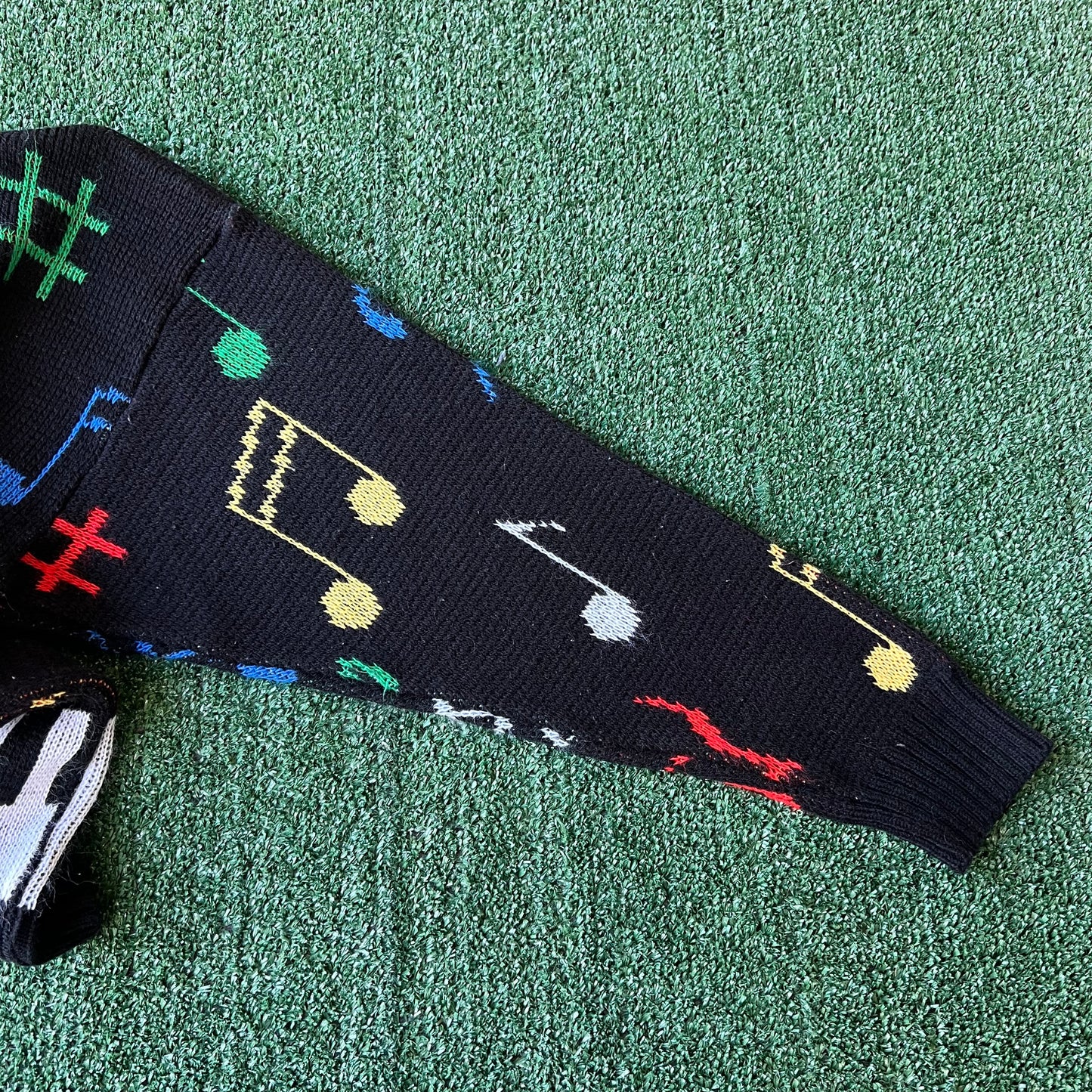 80s Albert Elovitz AOP All Over Knit Acrylic Piano Key Music Note Sweater - XL