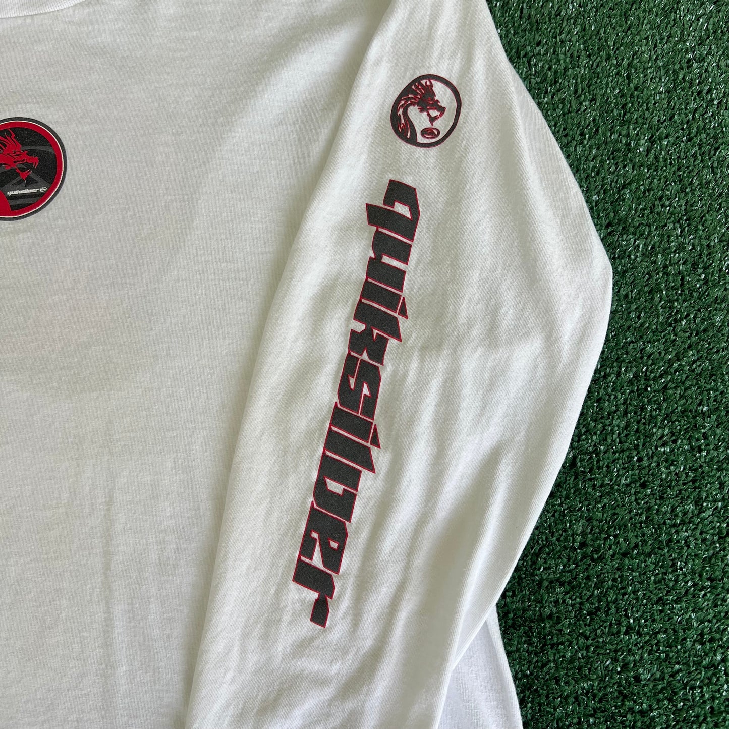 90s Quicksilver Dragon Spellout White Long Sleeve Shirt - Large