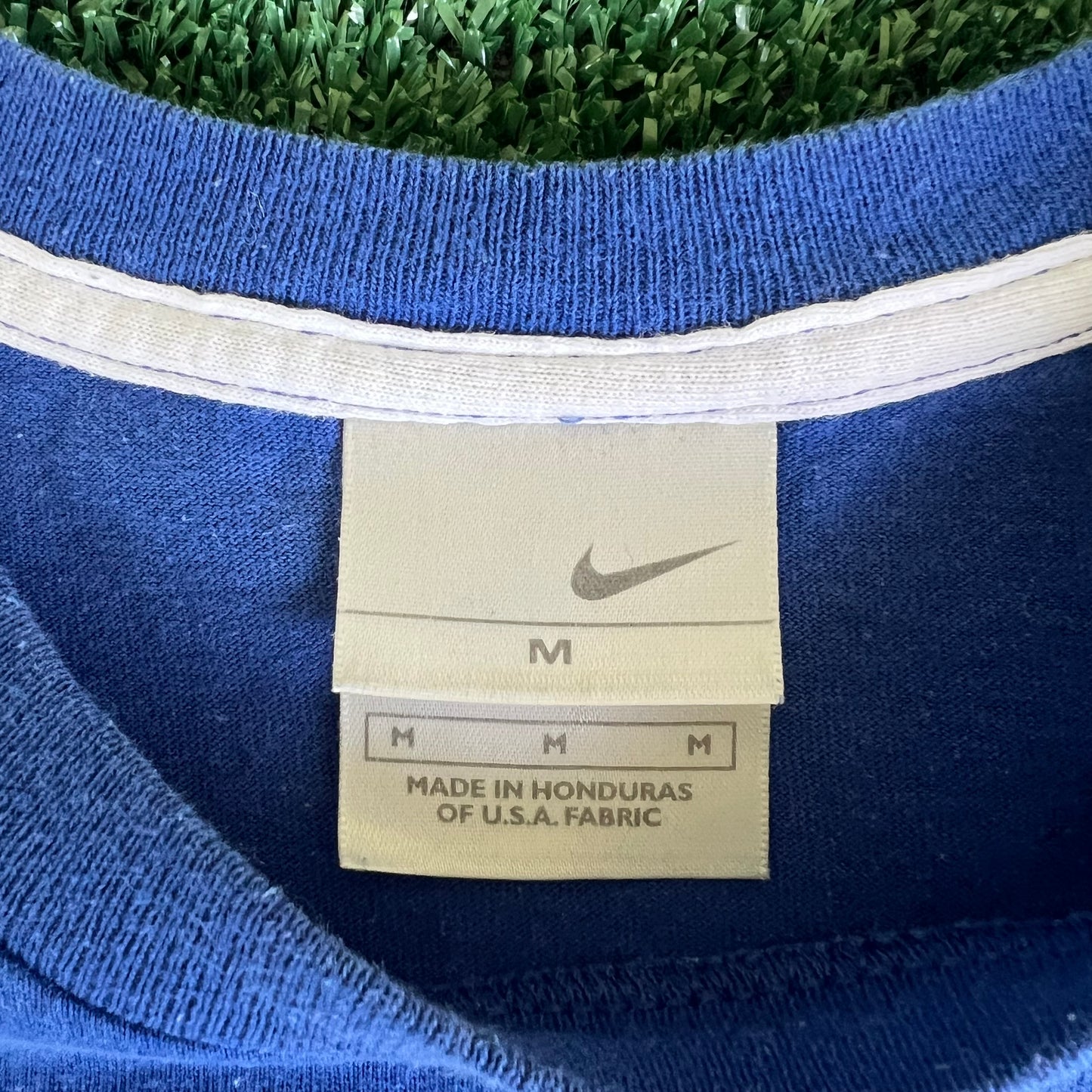 Y2K Nike Silver Tag Mini Logo Essential Blue T-Shirt - Large
