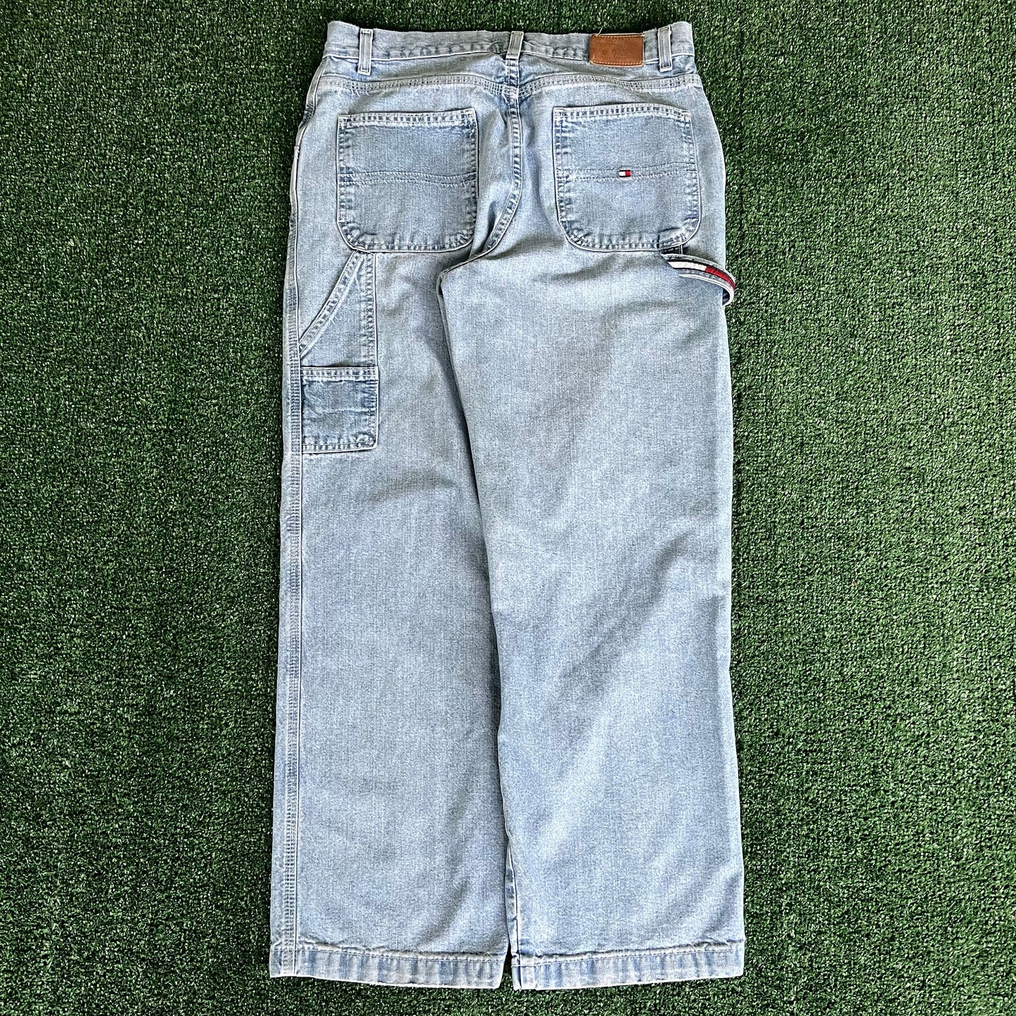 Y2K Tommy Hilfiger Baggy Carpenter Light Wash Blue Jeans - 33x29.75" 18" Opening